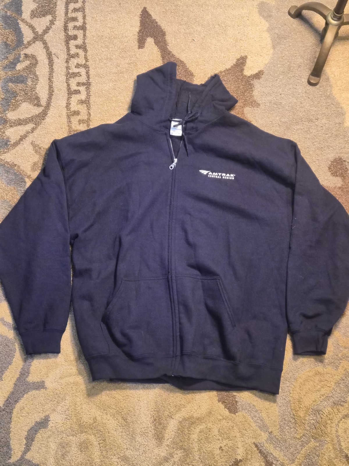 Amtrak Central Region Railroad Employee Hoodie 2XL Navy Blue Gildan Full Zip