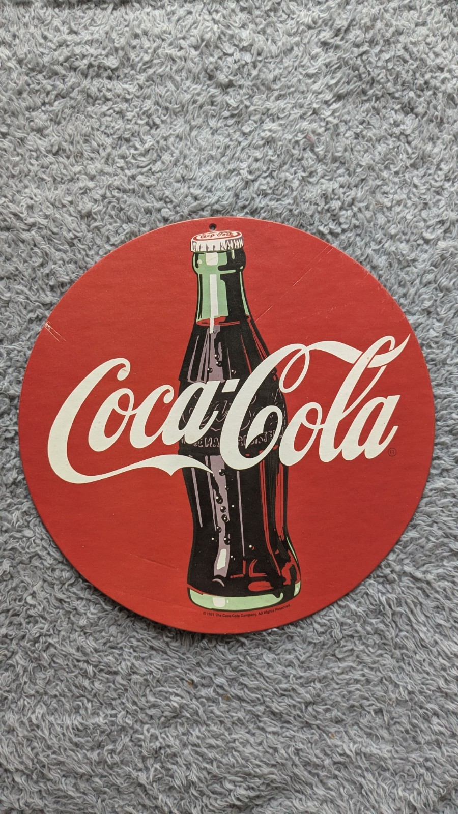 VTG '91 Coca-Cola Coke Round Cardboard USA Advertising Sign 10” In Plastic 