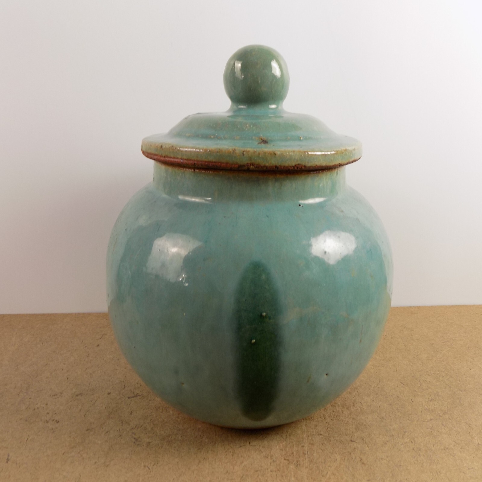 Vintage Chinese Celadon Stoneware Pottery Ginger Jar