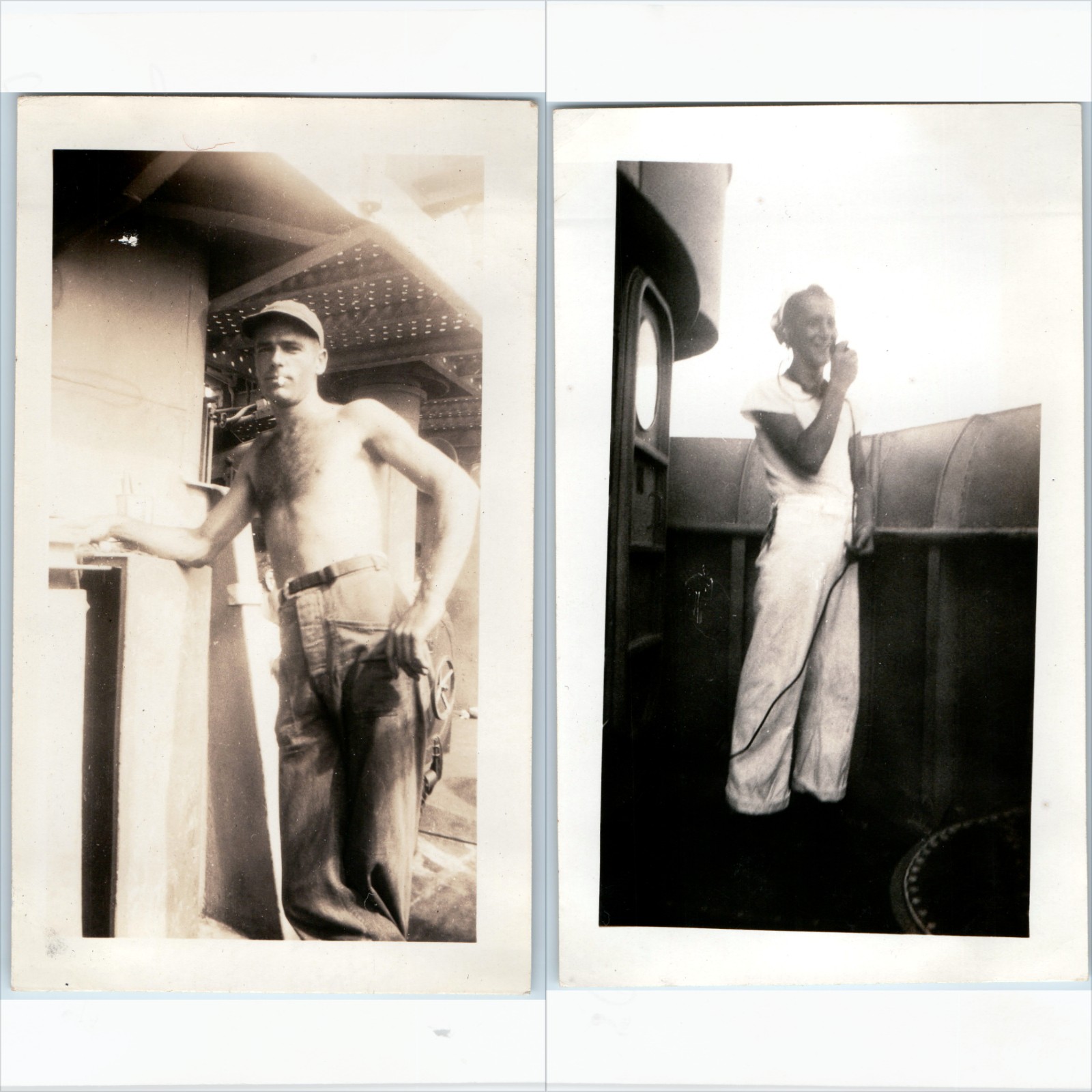ID\'d x2 LOT c1940s E Frankfort IL US Navy Sailors Ship Deck Shirtless Photo Vtg ID\'d x2 LOT c1940s E Frankfort IL US Navy Sailors Ship Deck Shirtless Photo Vtg