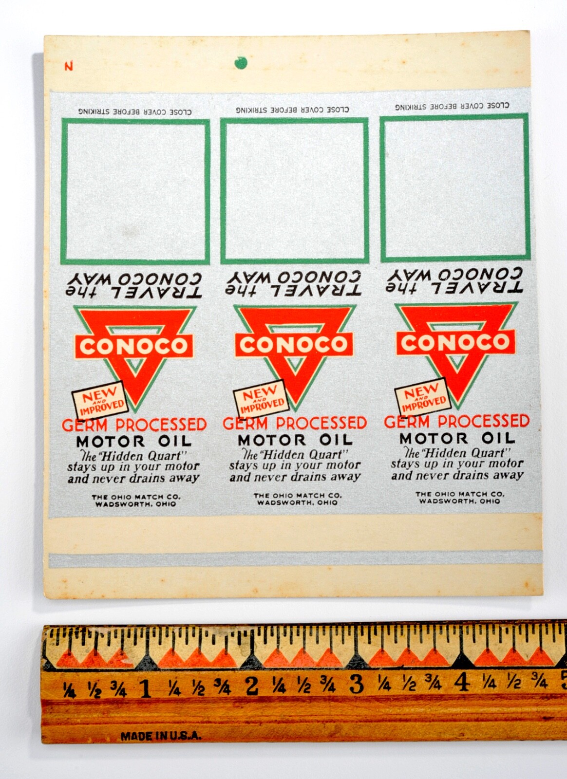 Vintage 1930's CONOCO Motor Oil/Gasoline Advertising Matchbook Cover - Uncut #4 Vintage 1930's CONOCO Motor Oil/Gasoline Advertising Matchbook Cover - Uncut #4