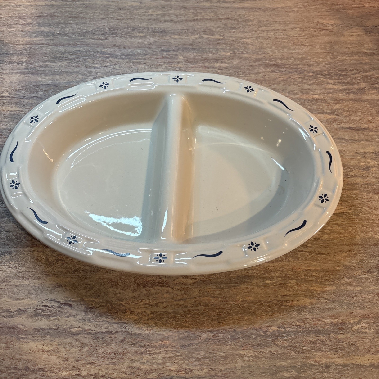 Longaberger Woven Traditions Classic Blue Oval Divided Serving Dish USA Longaberger Woven Traditions Classic Blue Oval Divided Serving Dish USA