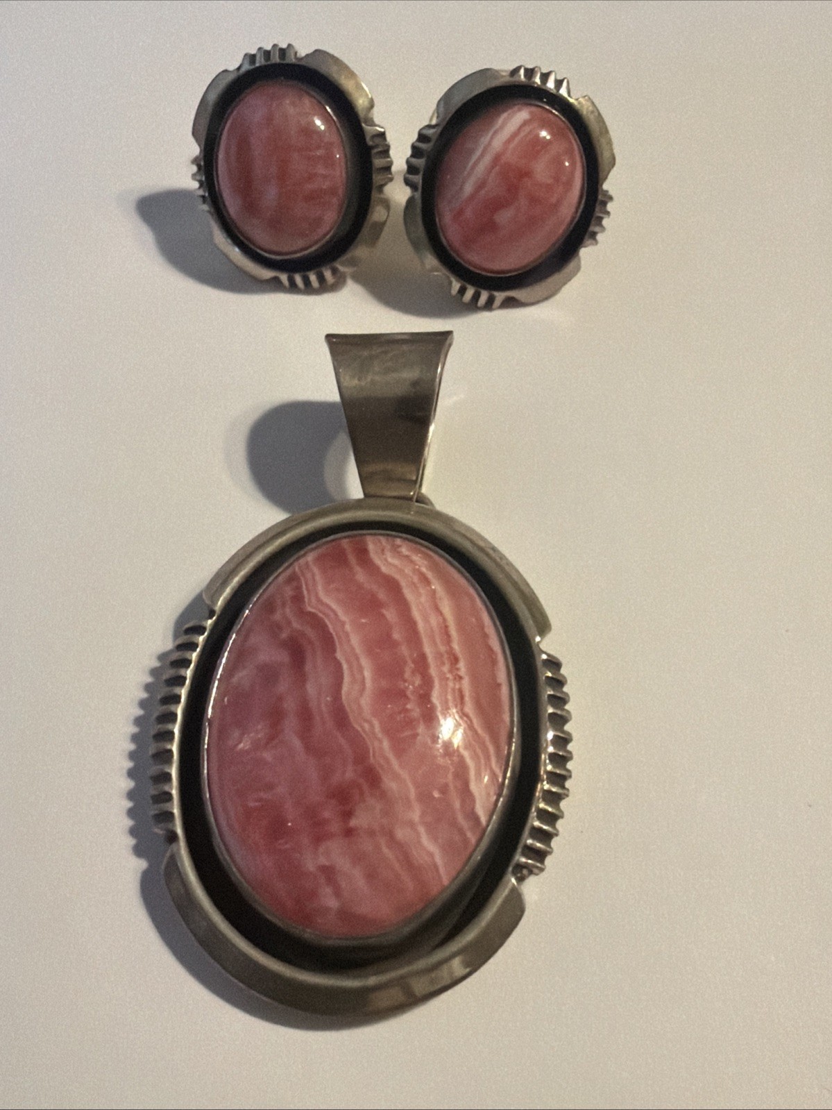 Vtg will denetdale navajo Sterling Silver Rhodochrosite Pendant Earrings 18.2 G