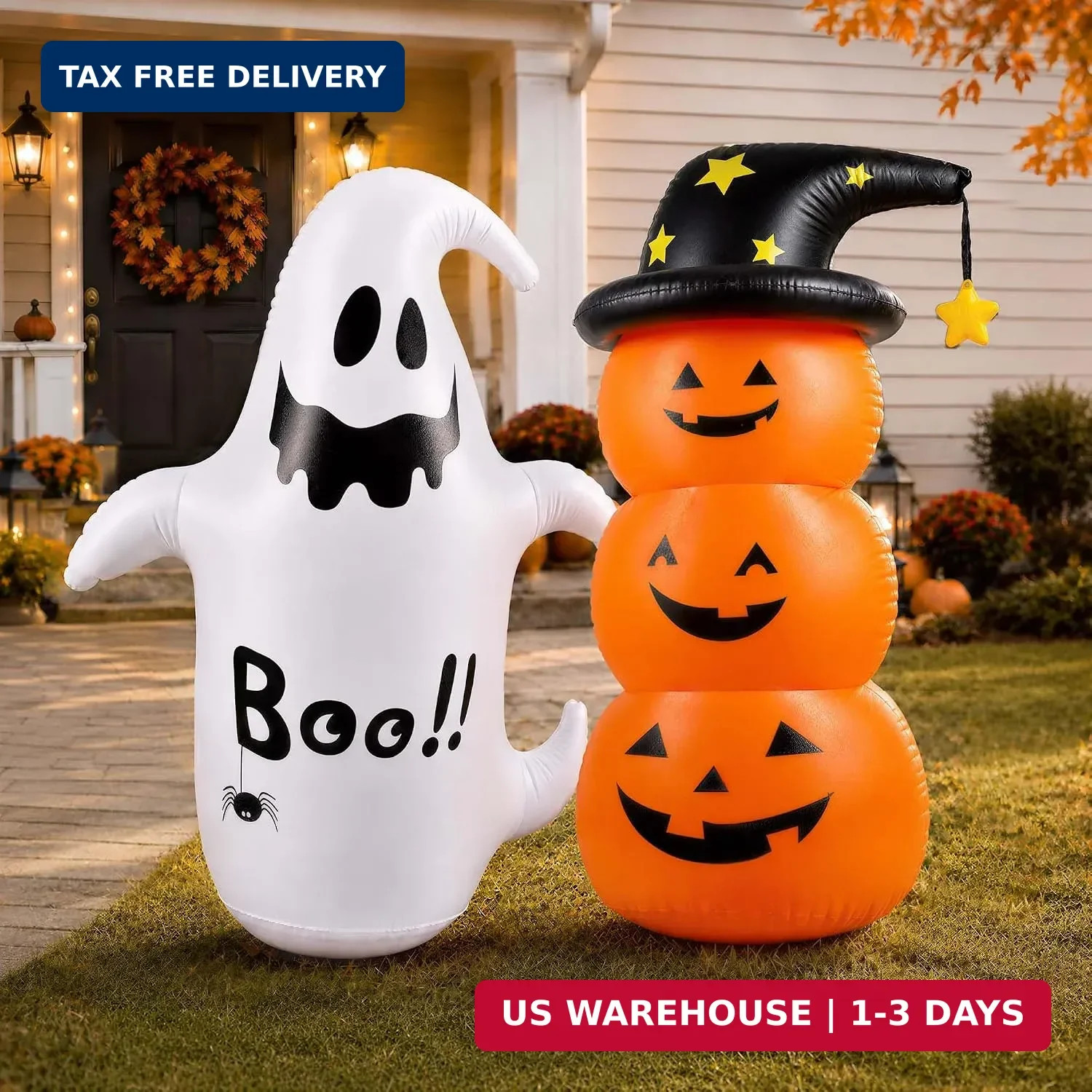 2PCS Inflatable Halloween Decorations Outdoor, 4FT Cute Blow Up Yard Decor
