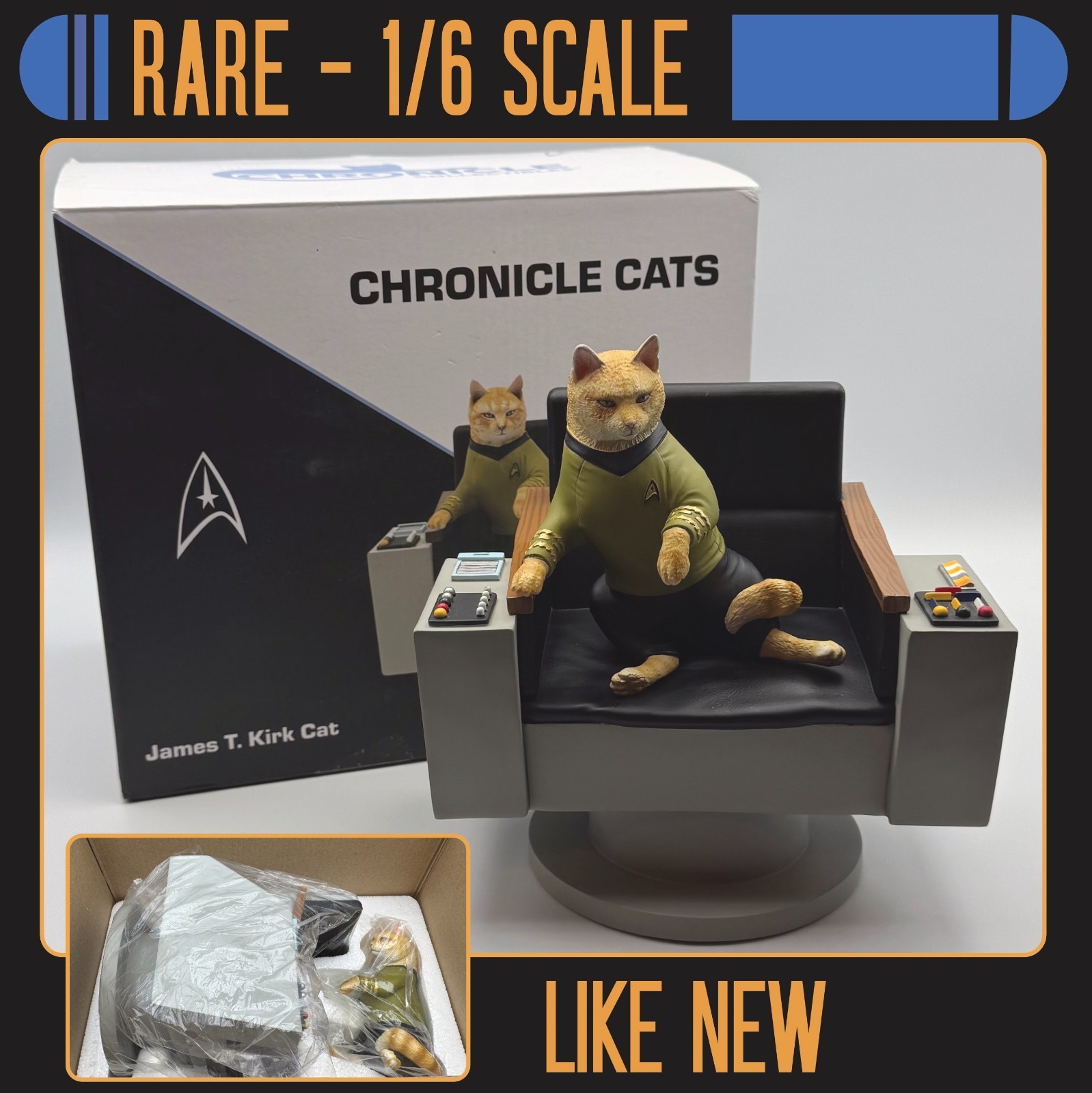 RARE Star Trek Kirk Cat Captain Chair Chronicle Collectibles Pristine Statue BOX