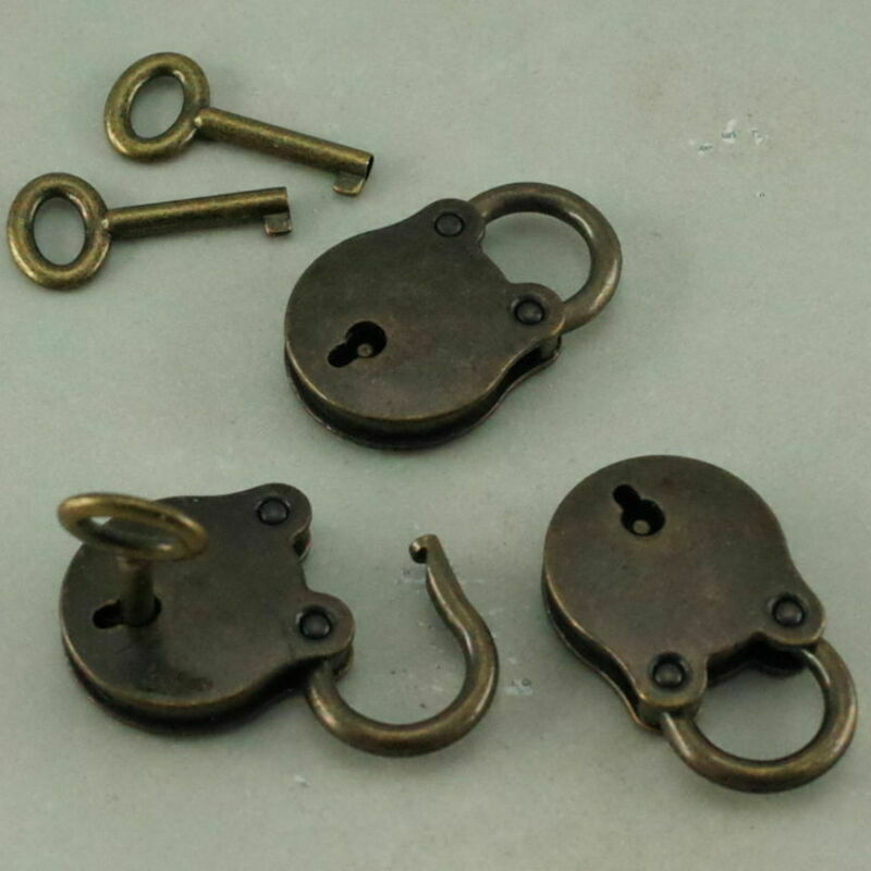 3 * Old Vintage Antique Style Mini Padlocks Key Lock Bronze Retro Jewelry Lock e