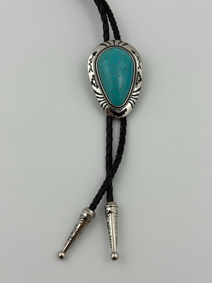 Vintage Bolo Tie Western Cowboy Southwest Blue Silver Tone Ornate Vintage Bolo Tie Western Cowboy Southwest Blue Silver Tone Ornate