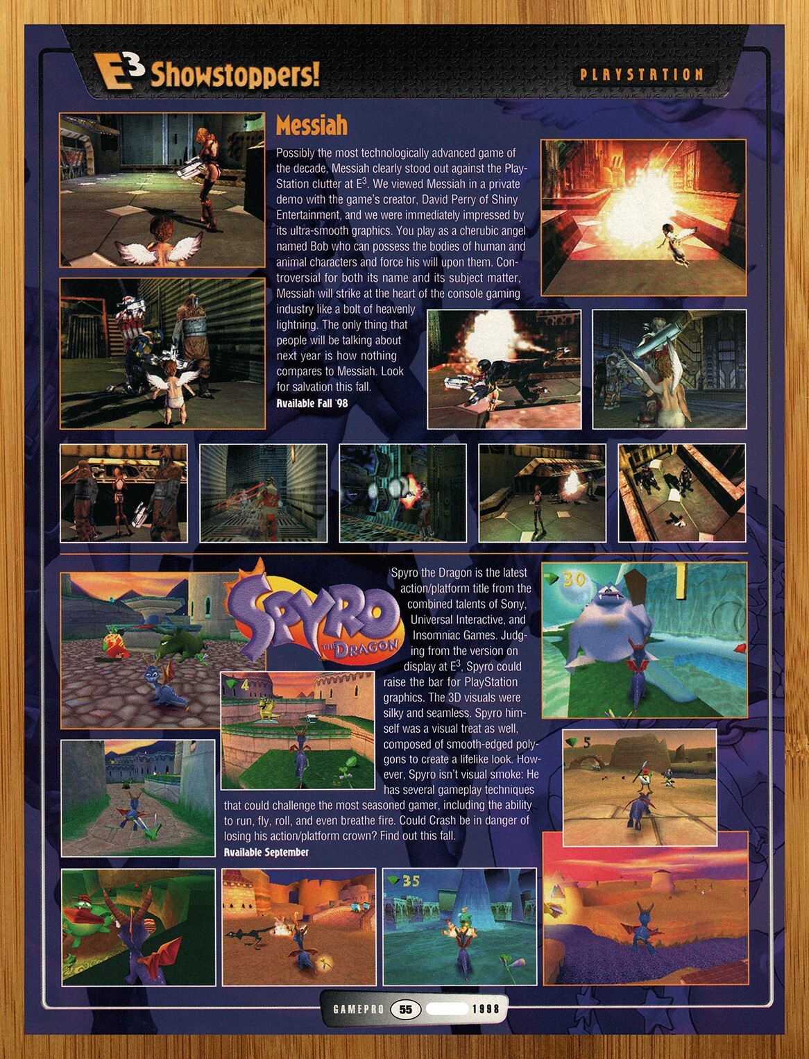1998 Messiah/Spyro the Dragon Playstation PS1 PREVIEW Print Ad/Poster Game Art