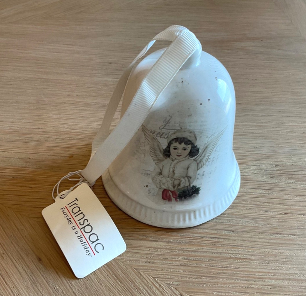 New with Tag Transpac Vintage-Style Ceramic Angel Bell Ornament 