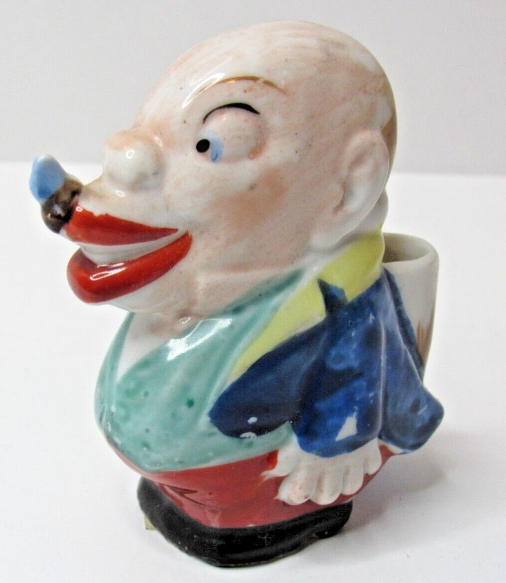 Rare Vintage Toothpick / Bud Vase  Holder Bald Man Cigar  Occupied Japan #USW
