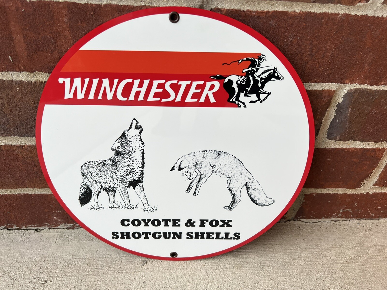 Winchester Ammunition ShotGun Shells Vintage Style Round Metal Sign Coyote Fox Winchester Ammunition ShotGun Shells Vintage Style Round Metal Sign Coyote Fox