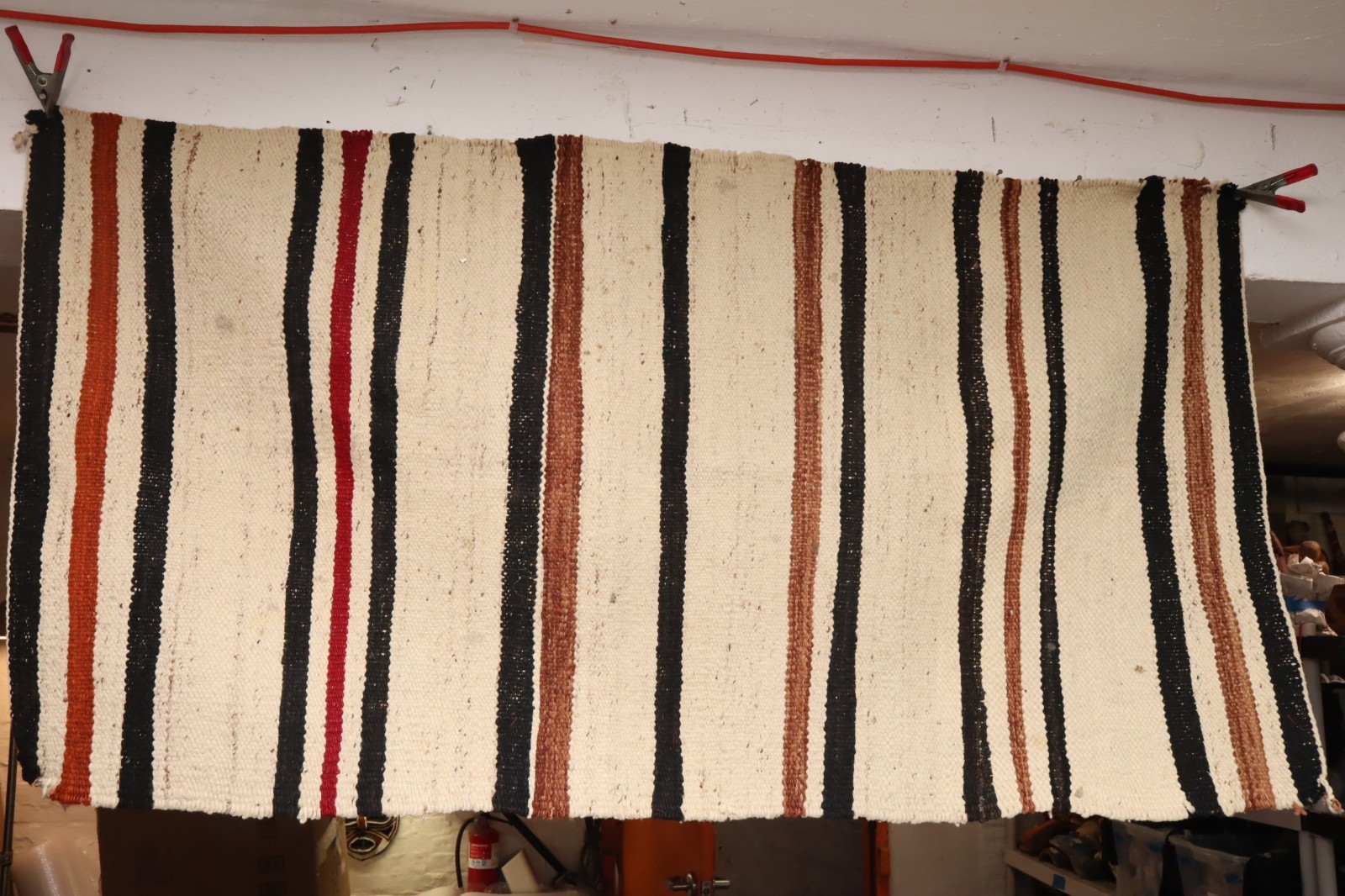 ATQ LARGE Navajo Rug Native American Indian 58x32 STRIPE Rug Textile Weaving VTG