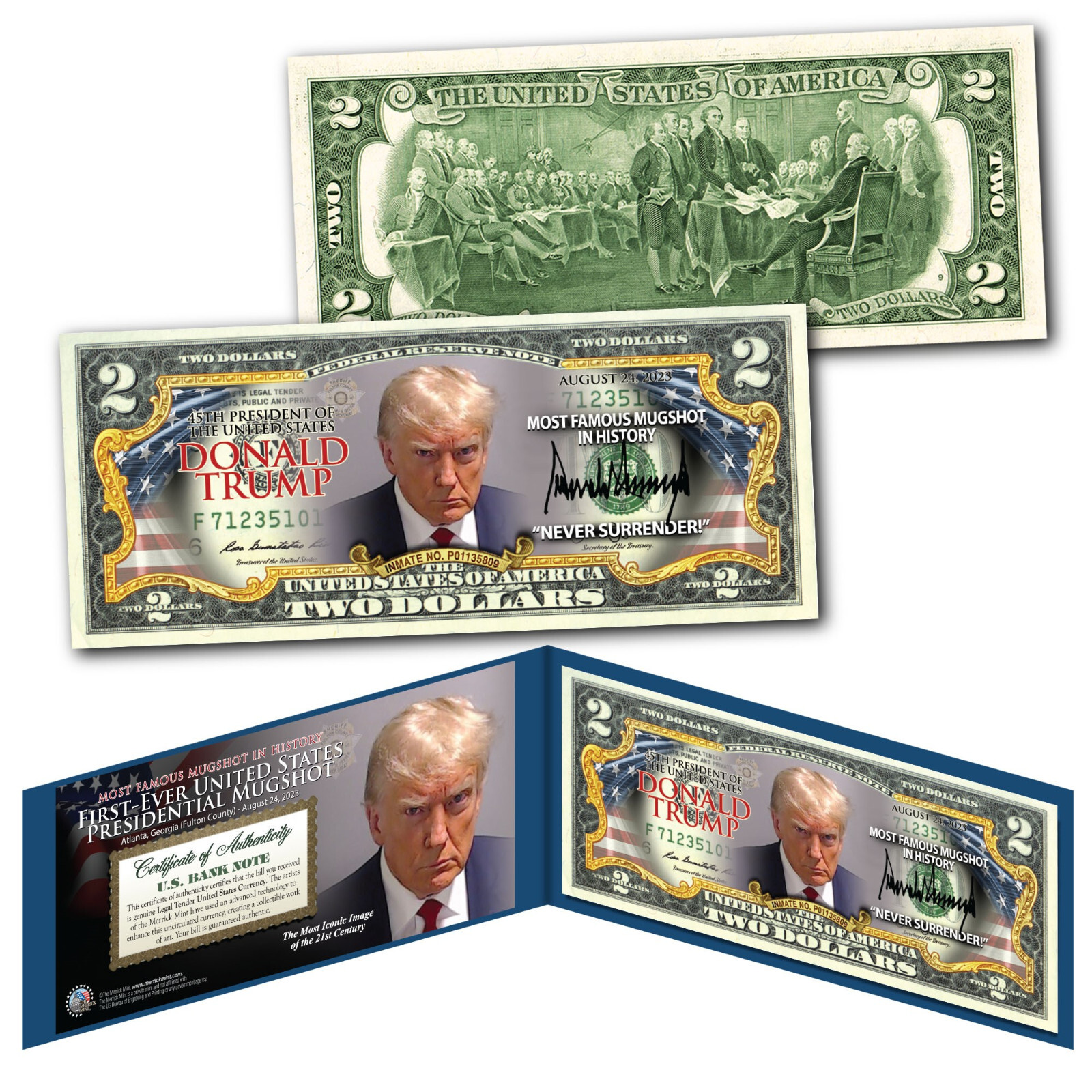 Donald Trump Presidential Official MUGSHOT Genuine Color $2 Two-Dollar U.S. Bill Donald Trump Presidential Official MUGSHOT Genuine Color $2 Two-Dollar U.S. Bill