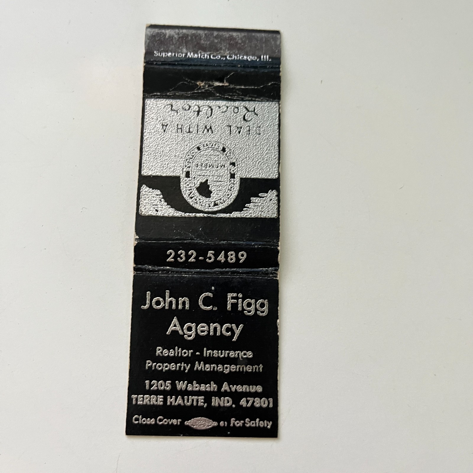 John C. Figg Agency Terre Haute IN Vintage Matchbook Cover TMB79-4