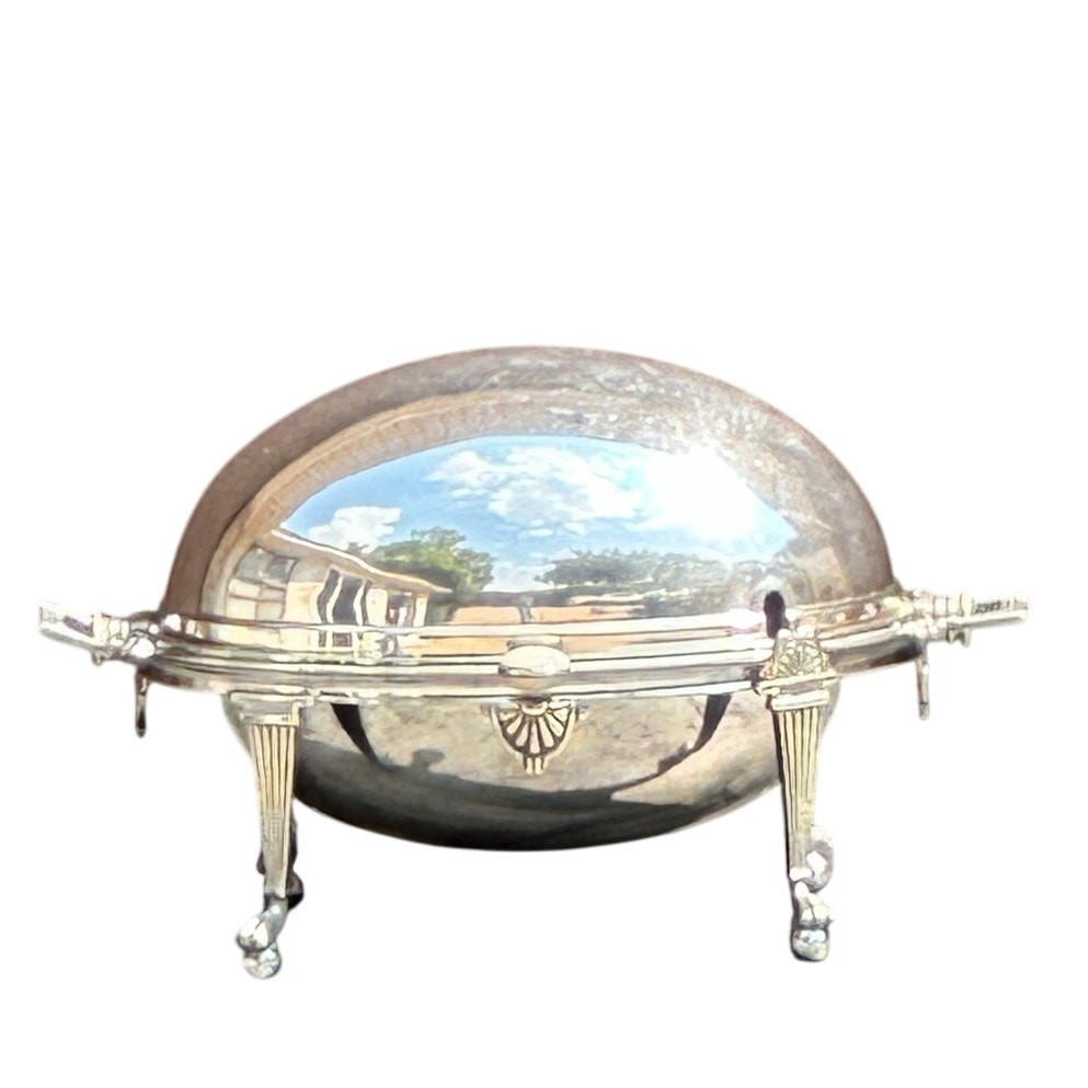 Antique Circa 1880 English Silver Plate Revolving Top Edwardian Food Warmer Antique Circa 1880 English Silver Plate Revolving Top Edwardian Food Warmer