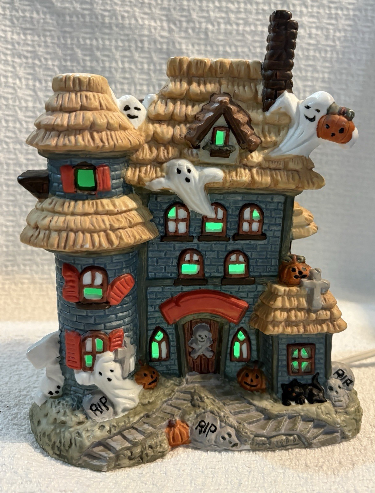 Vintage Illuminated Porcelain Halloween Haunted House Ghosts Decoration Light