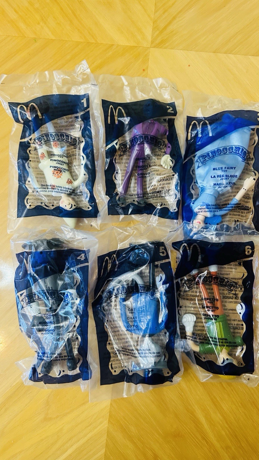 McDonald\'s 2002 Pinocchio Happy Meal Toys  Complete Set of 6 New In Original Pkg