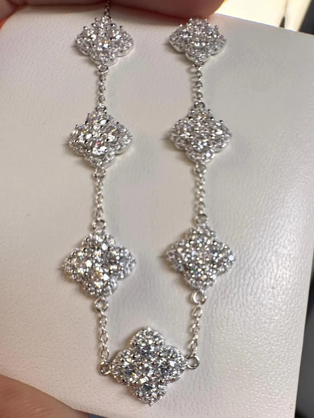 Diamond Floral Bracelet Unique Tennis Chain Link In 14K White Gold Plated 7\