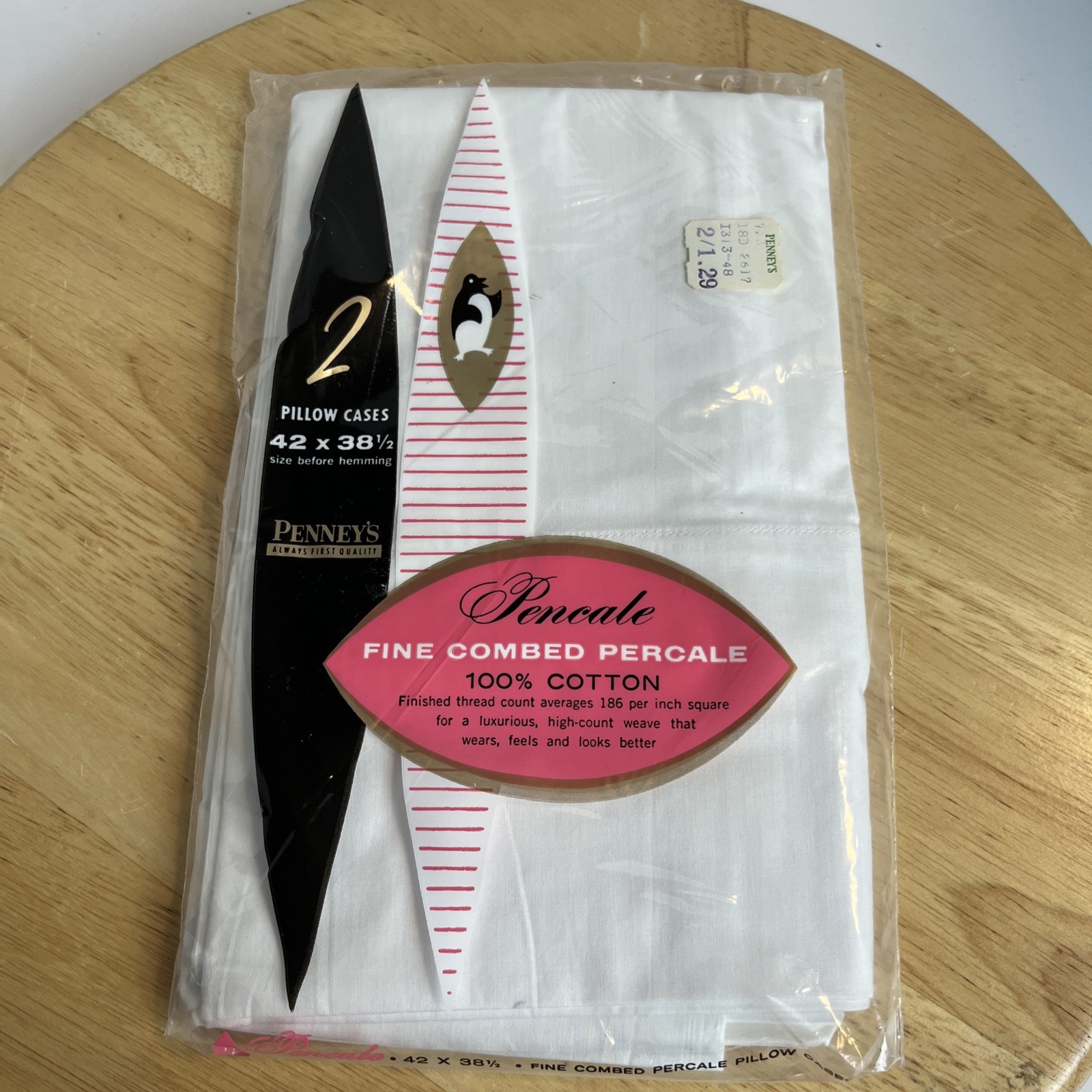 Vintage Penney\'s Fine Combed Percale Pillowcases White Cotton 2pc Set New