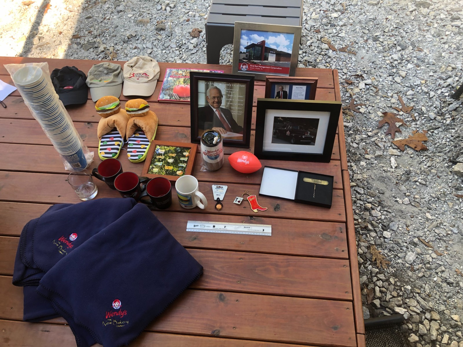 Wendy’s Restaurant Memorabilia Lot Dave Thomas Collectibles Hats Blankets Mugs