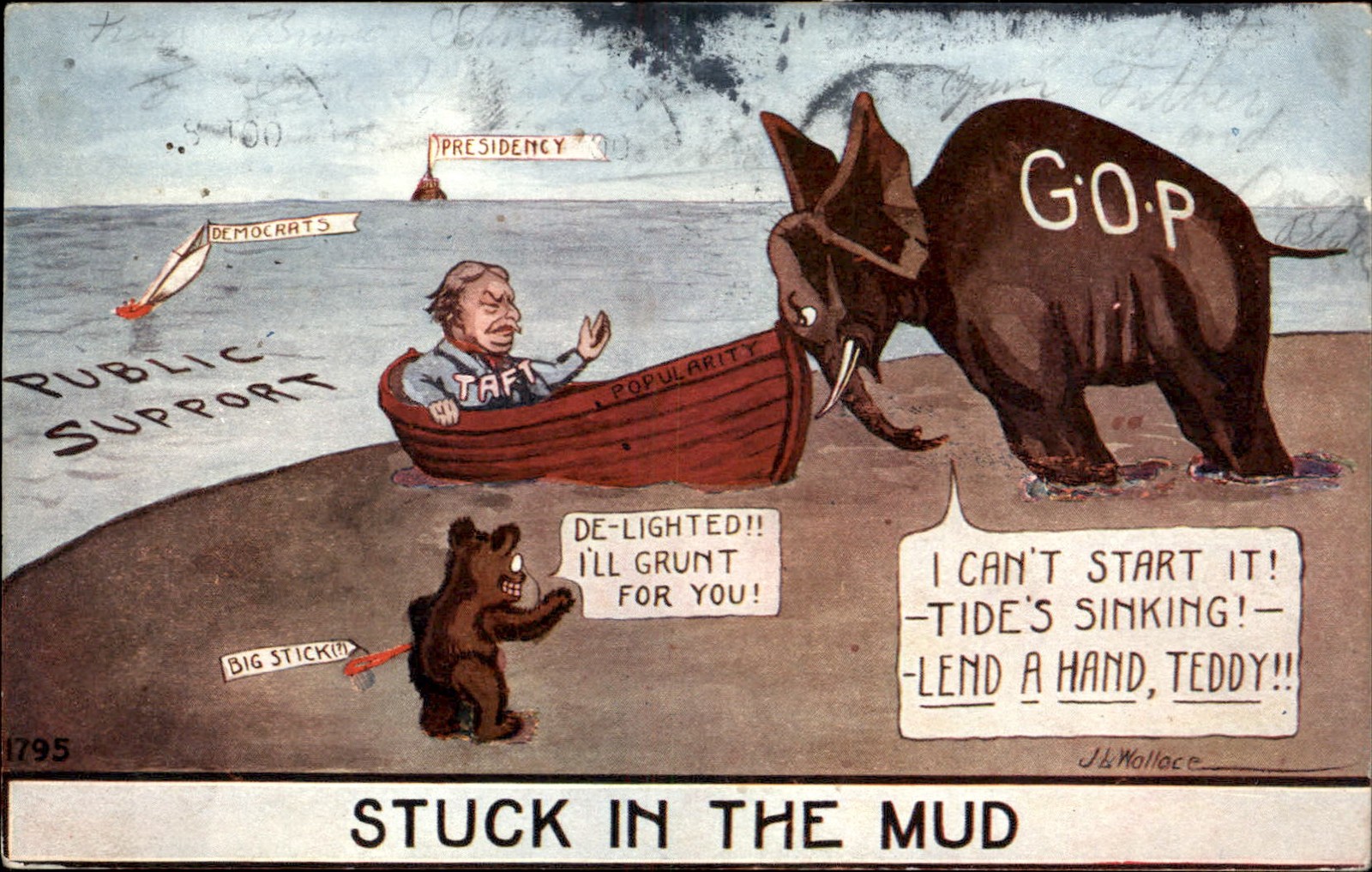 RARE WILLIAM TAFT POLITICAL SATIRE COMC Beach Tedddy GOP Elephant Postcard bhn