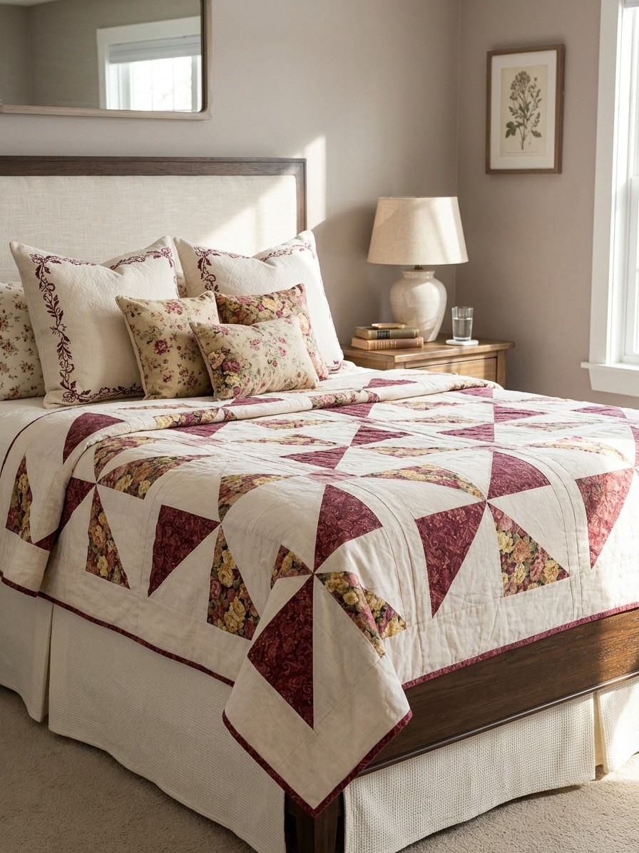 Vintage Homemade Patchwork Quilt – Pinwheel Pattern – 82