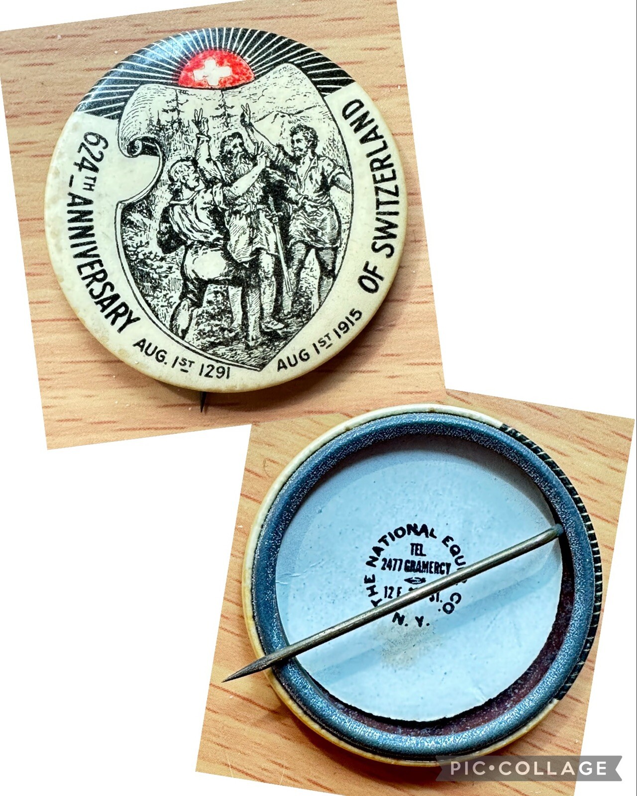 624th Anniversary of Switzerland August 1, 1291 August 1st 1915 Pinback Button