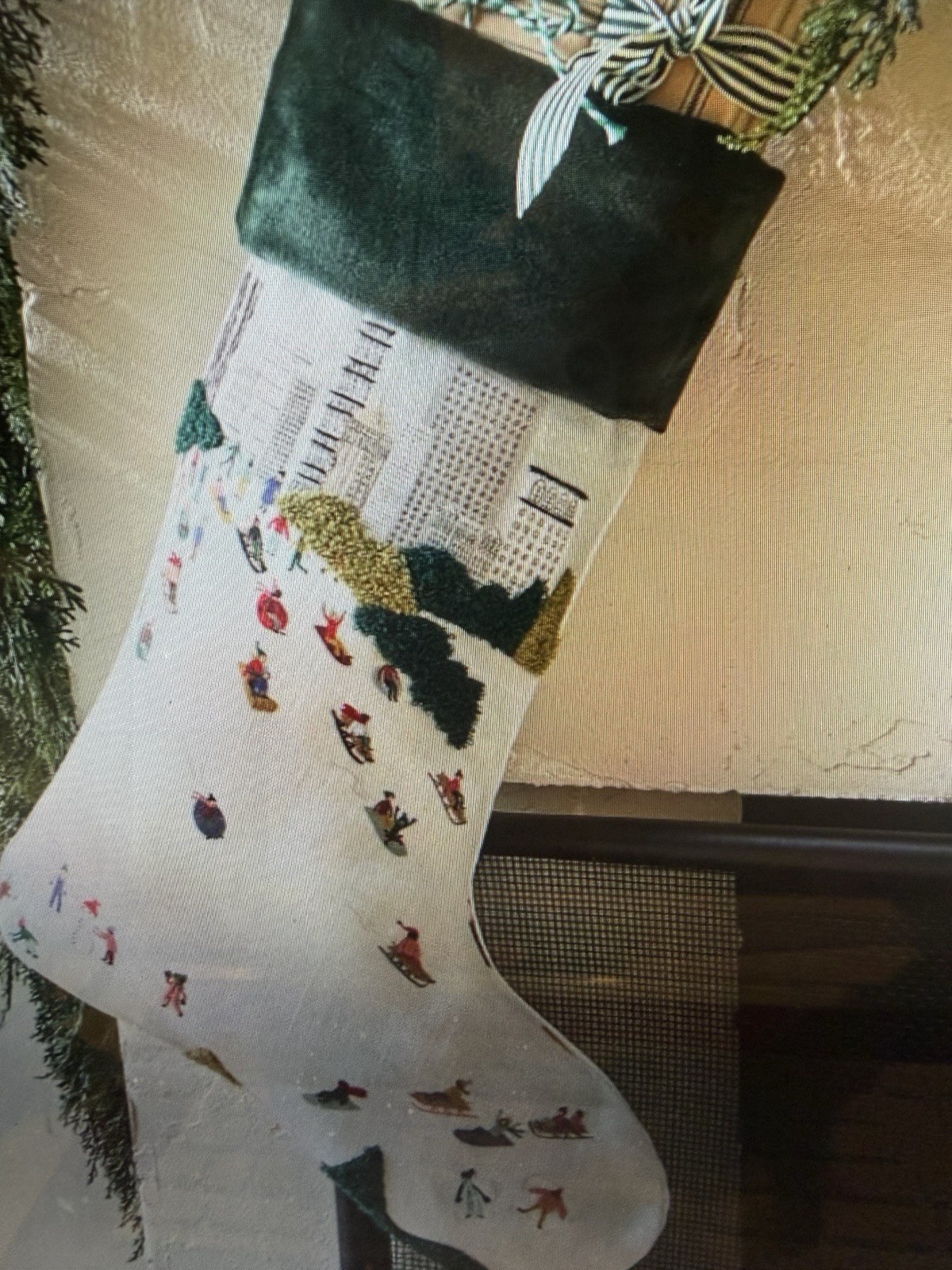 West Elm Christmas stocking Embroidered Winter Scenes Stockings sledding New