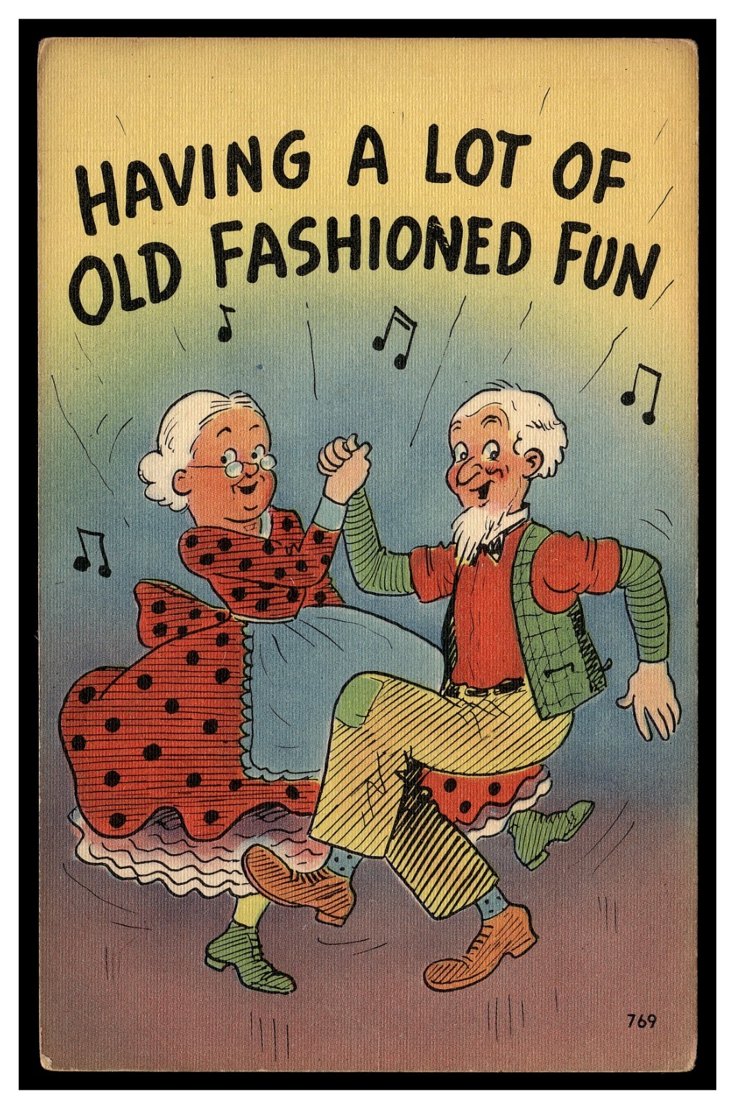 HAVING ALOT OF OLD FASHIONED FUN VINTAGE POSTCARD UNUSED GRANNY GRAMPA DANCING HAVING ALOT OF OLD FASHIONED FUN VINTAGE POSTCARD UNUSED GRANNY GRAMPA DANCING