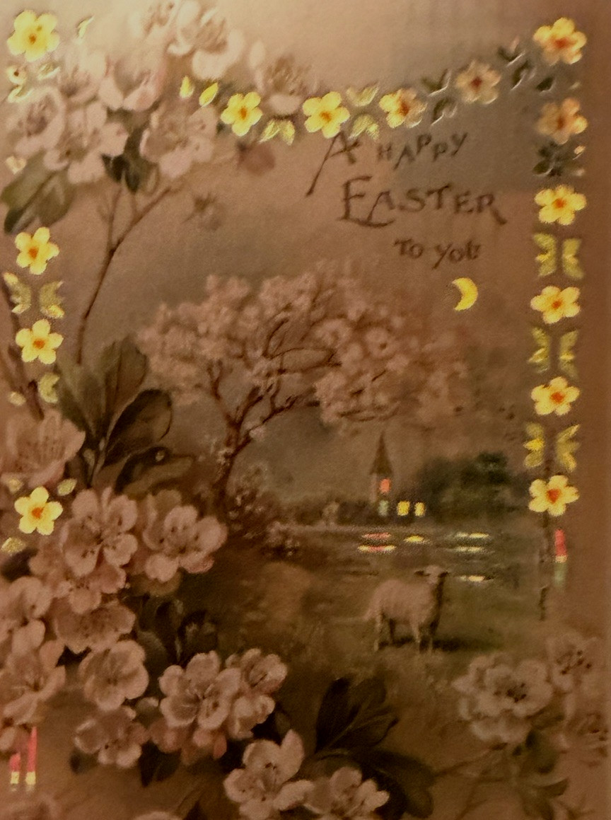 Hold-to-Light Easter~Scene~Flowers~Antique 1906~Novelty HTL Postcard -s892