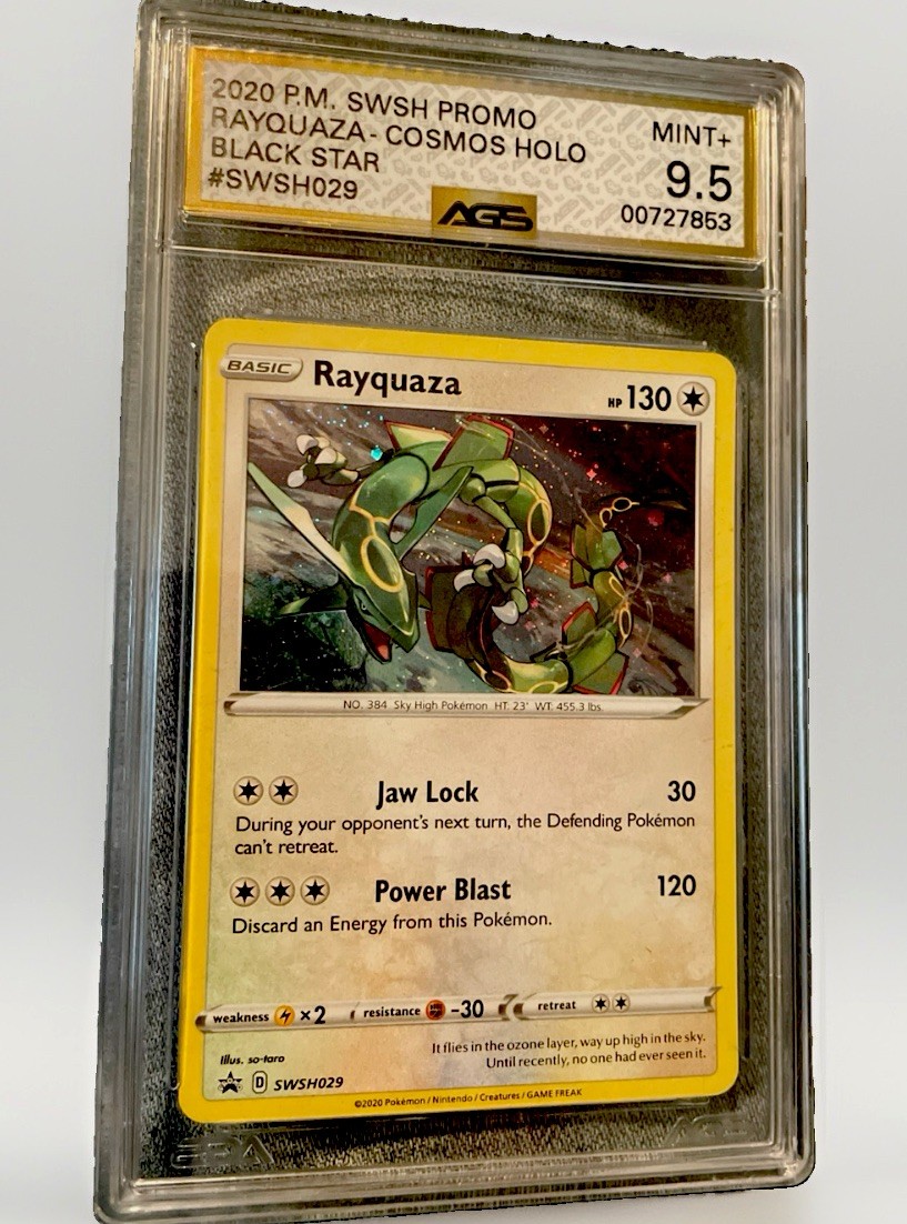 Pokémon 2020 SWSH Promo Rayquaza Cosmos Holo Black Star SWSH029 AGS 9.5 Pokémon 2020 SWSH Promo Rayquaza Cosmos Holo Black Star SWSH029 AGS 9.5