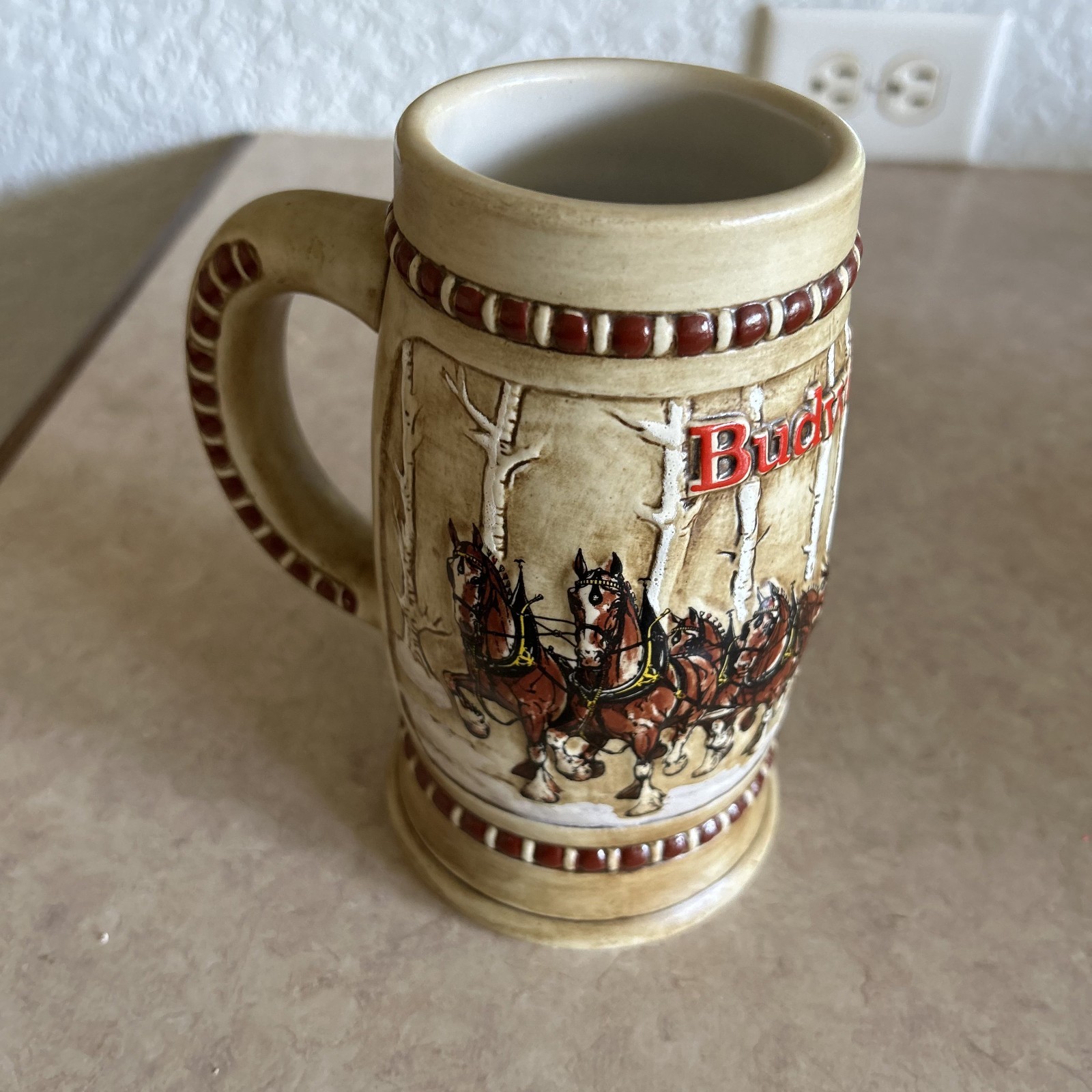1981 Budweiser Ceramic Beer Holiday Stein Mug Clydesdales Ceramarte Brazil 1981 Budweiser Ceramic Beer Holiday Stein Mug Clydesdales Ceramarte Brazil