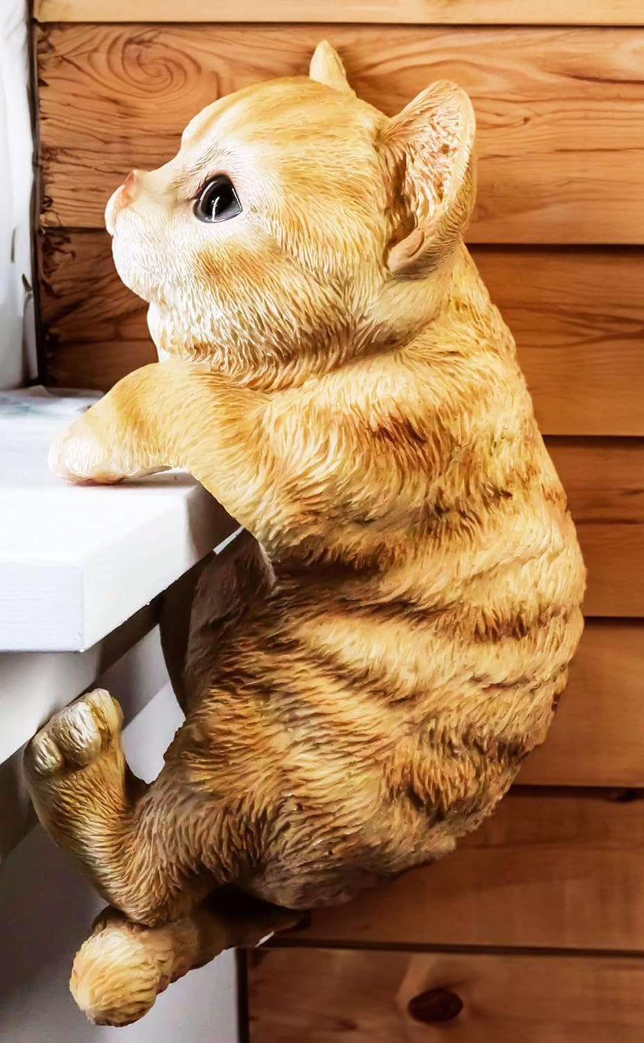 Hanging Cat Statue Garden Patio Decor,Lifelike Orange Tabby Cat Figurine