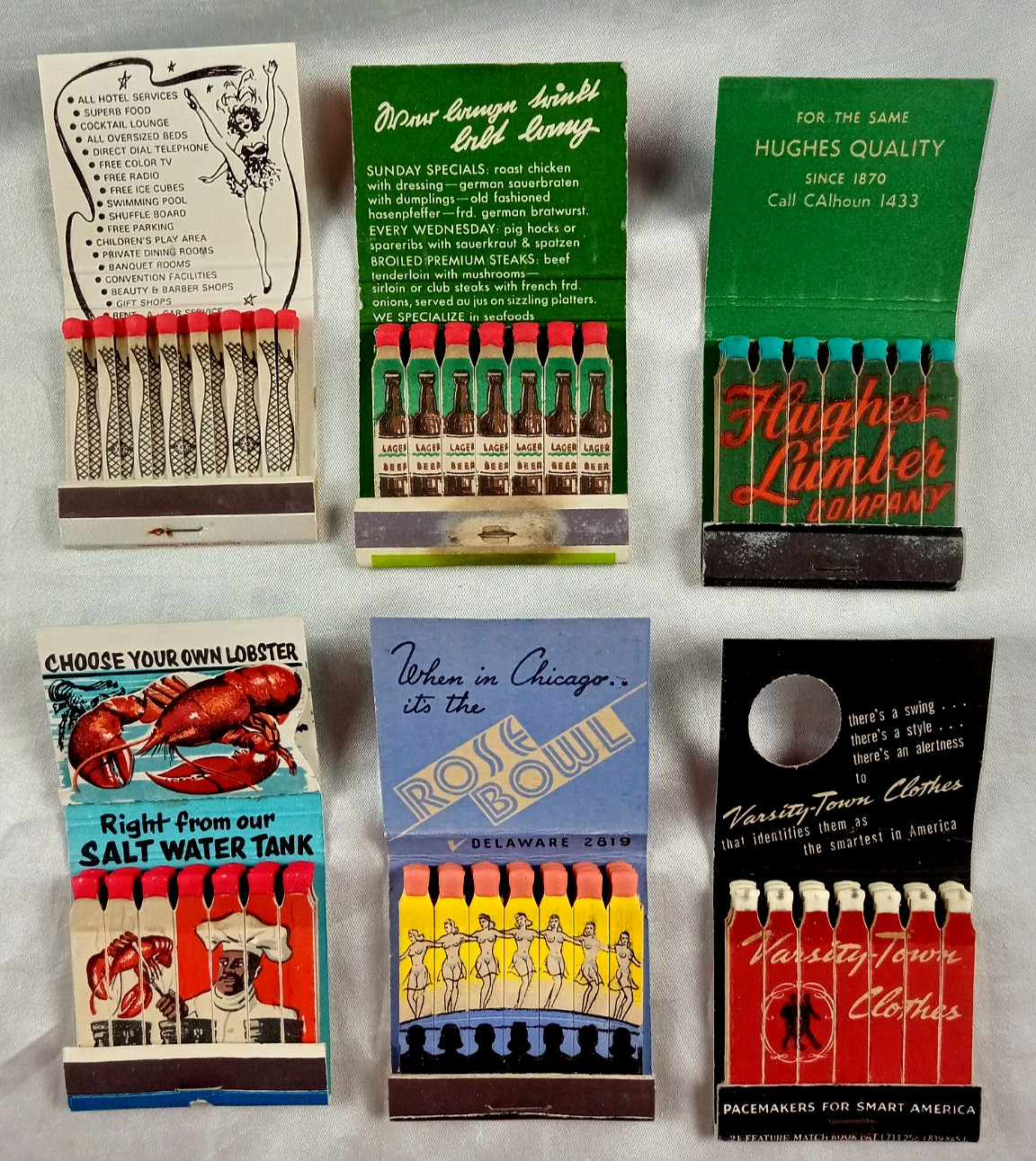VTG FEATURE MATCHBOOKS LOT OF 6-FULL-UNSTRUCK