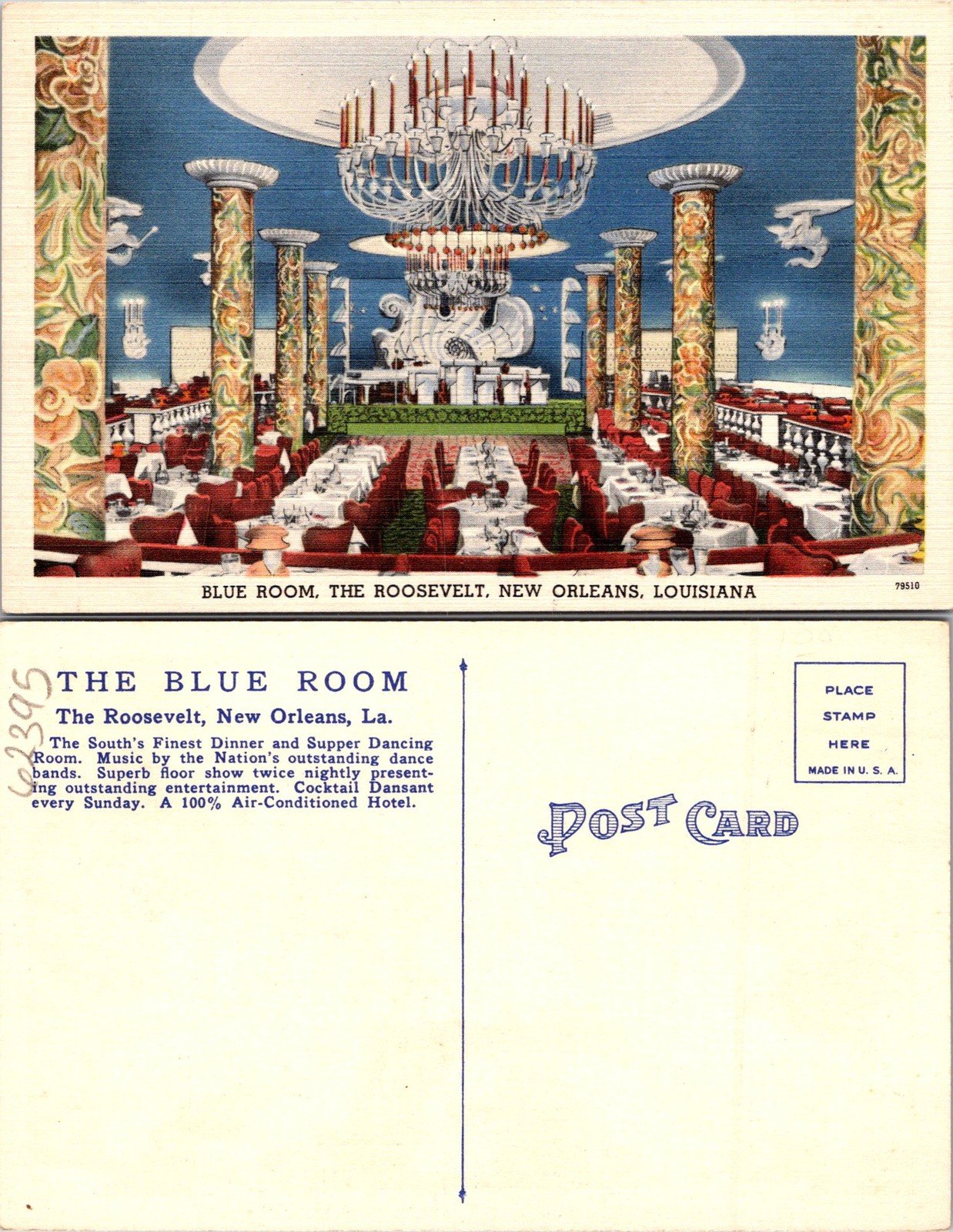 New Orleans LA Blue Room The Roosevelt Postcard 62395