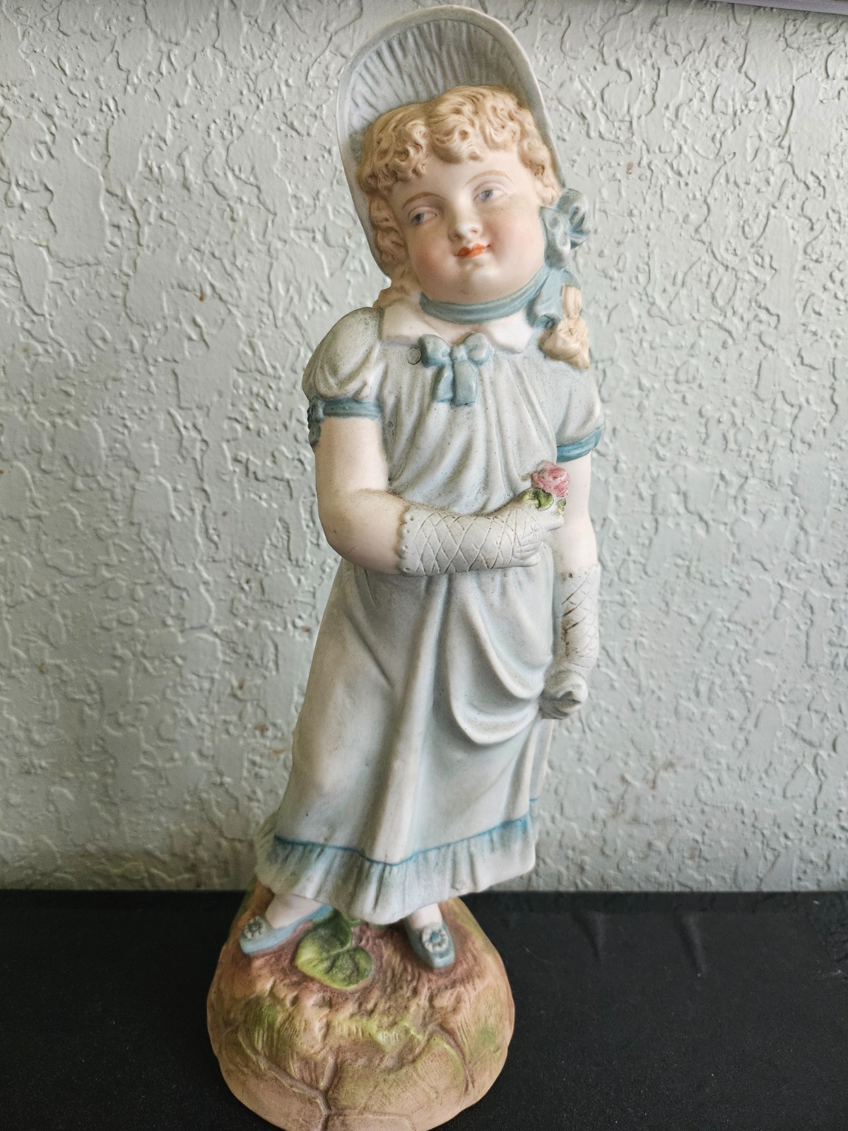 Antique German Bisque Porcelain Victorian Girl Blue Bonnet & Pink Rose #B76 13 Antique German Bisque Porcelain Victorian Girl Blue Bonnet & Pink Rose #B76 13