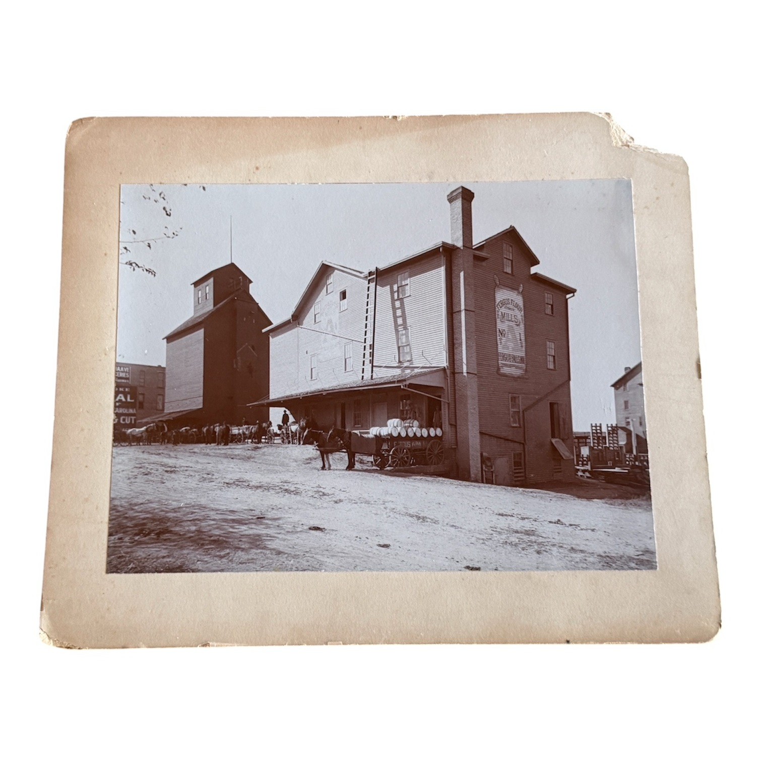 Antique c. 1895 Fergus Falls Flour Mills Horse Drawn Wagons Minnesota MN Photo