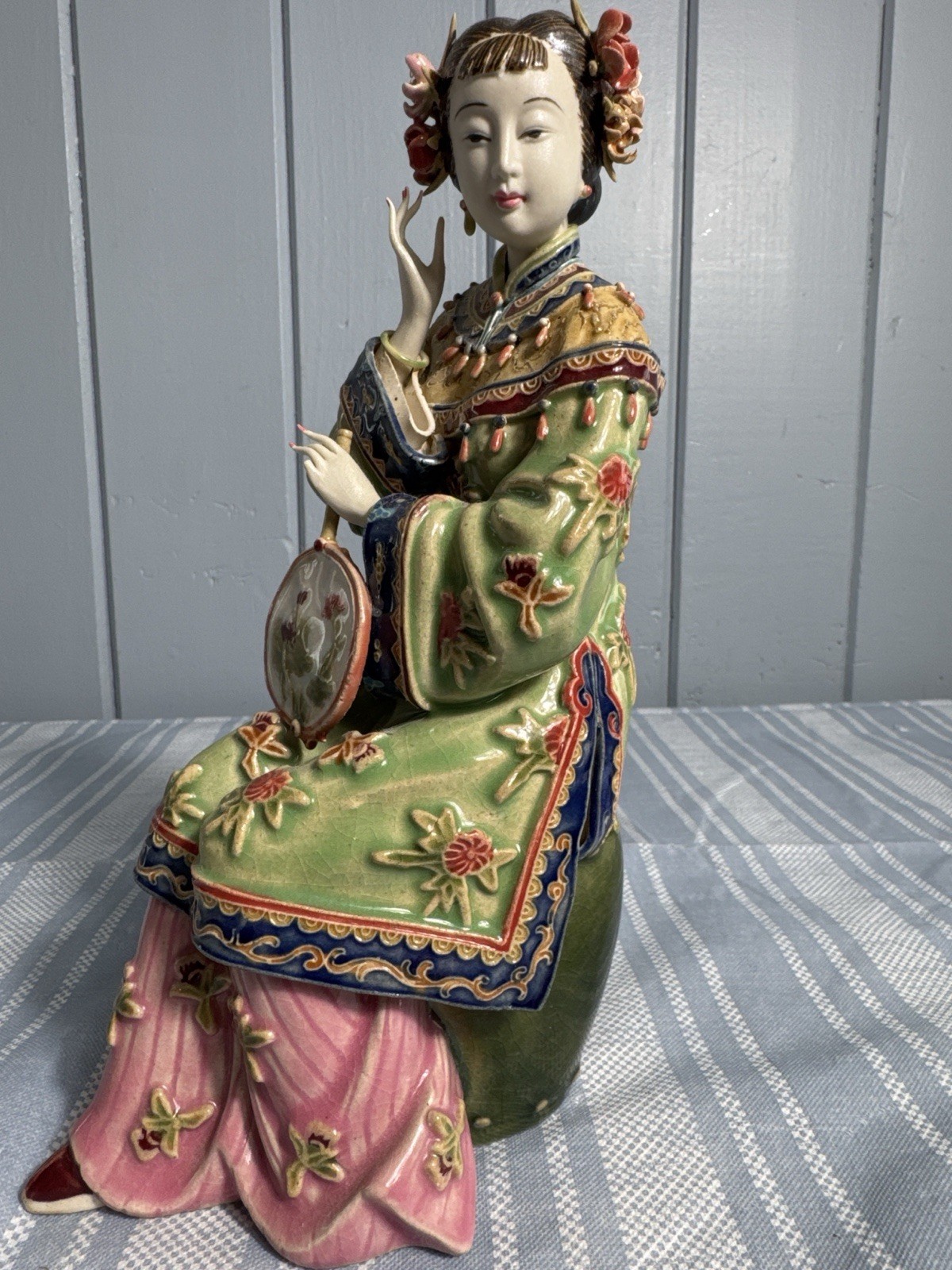 Vintage Chinese Shiwan Ceramic Court Lady Figurine w/ Fan – Shiwan Made Mark