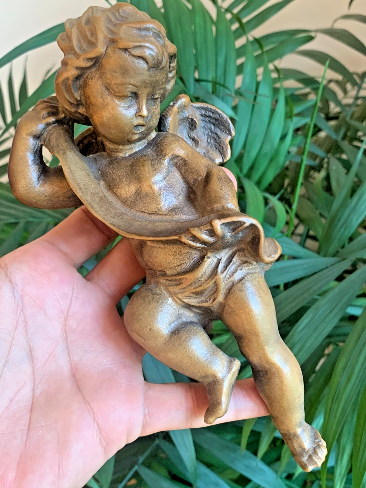 VTG Carved Wooden Putto Cherub Child Angel Wall Ornament Devotional Decoration