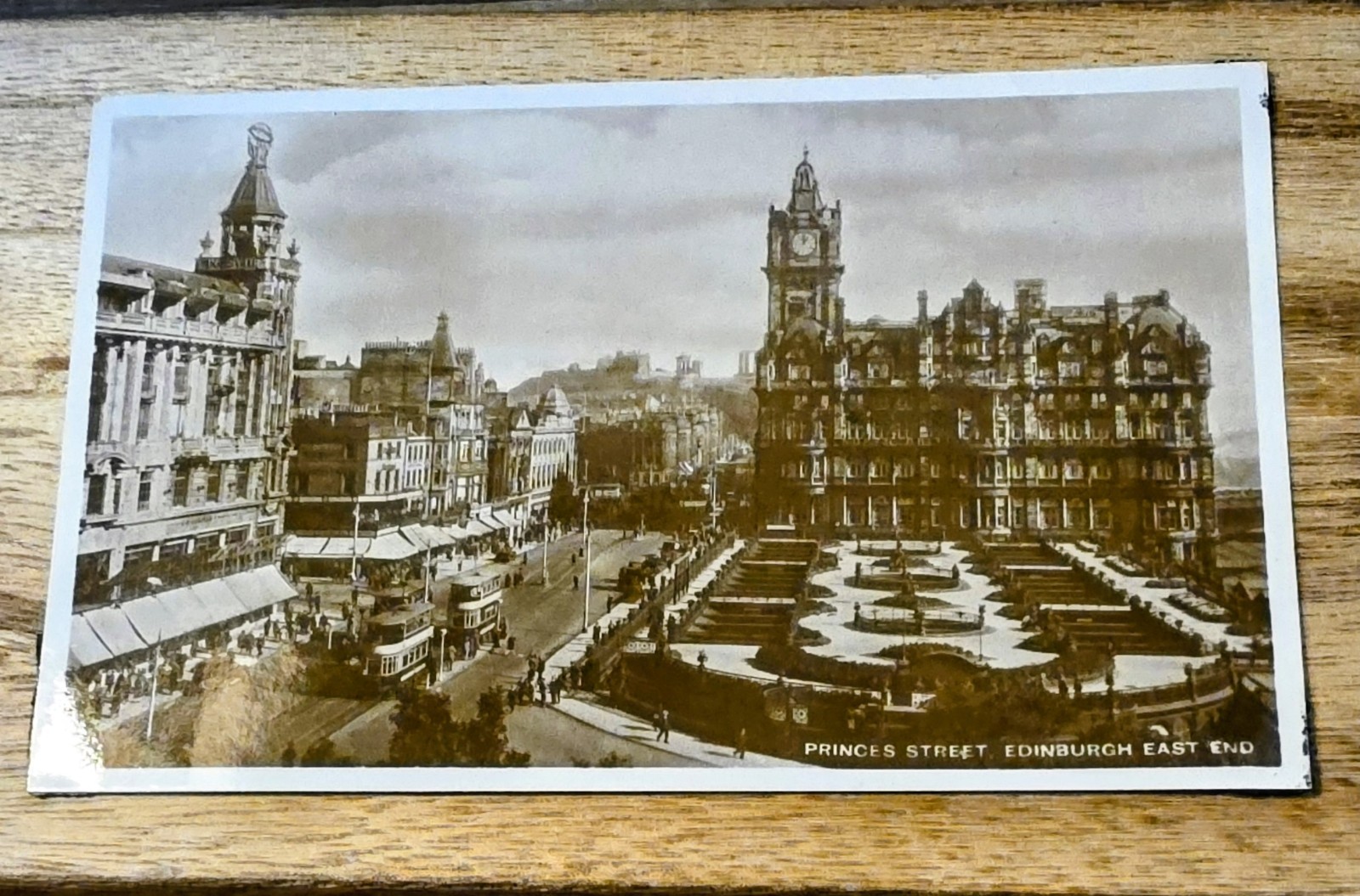 c1920s Edinburgh, Scotland Princes Street East End RPPC Tram Trolley Hotel Photo