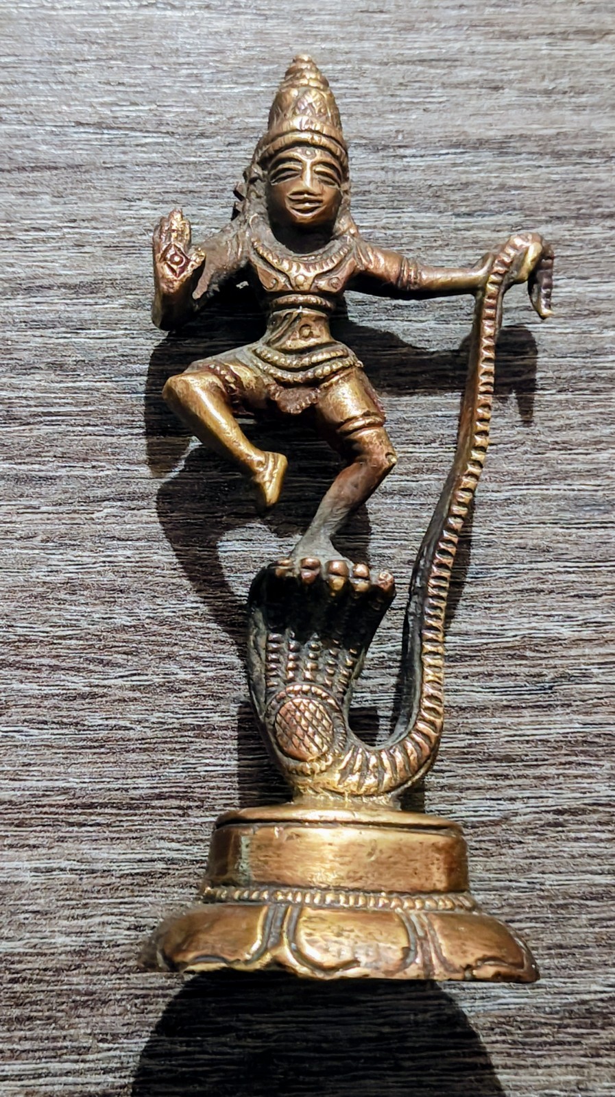 Vintage 1990s Brass Krishna Dancing On Kaliya Naga Statue Idol 4