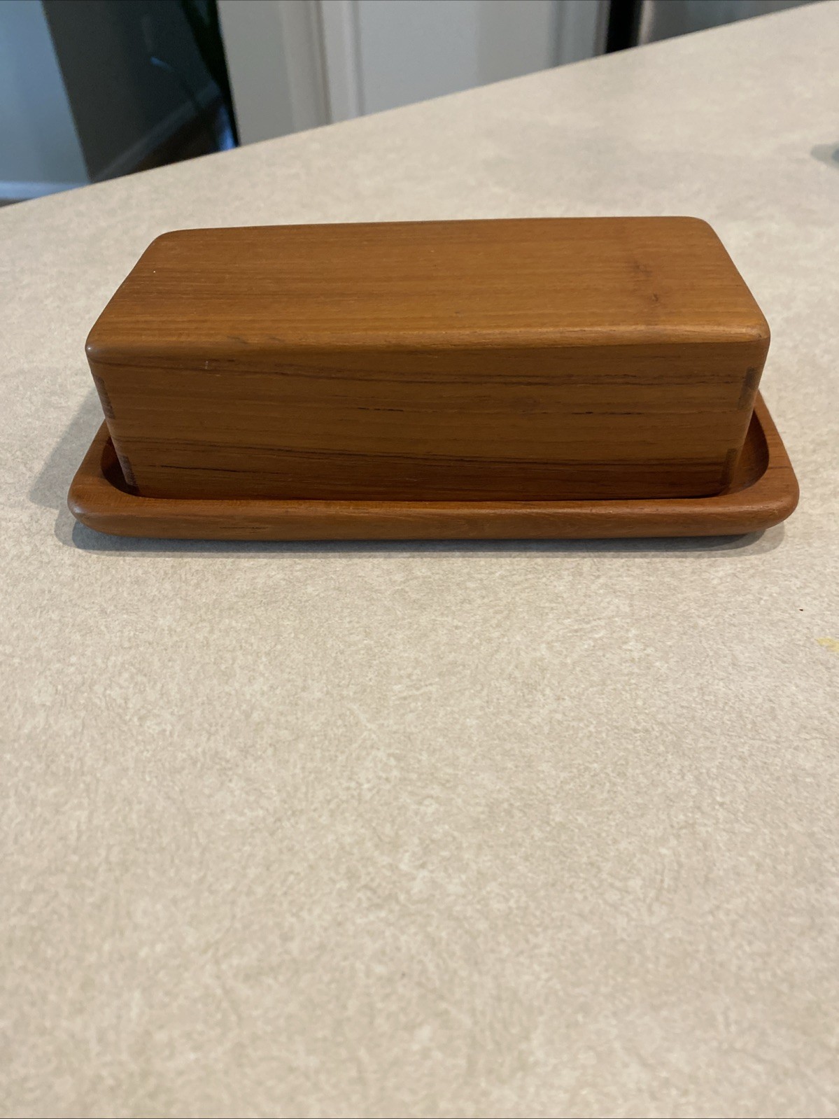 Vintage Sowe Konst Swedish  Teak Wood Covered Butter Dish