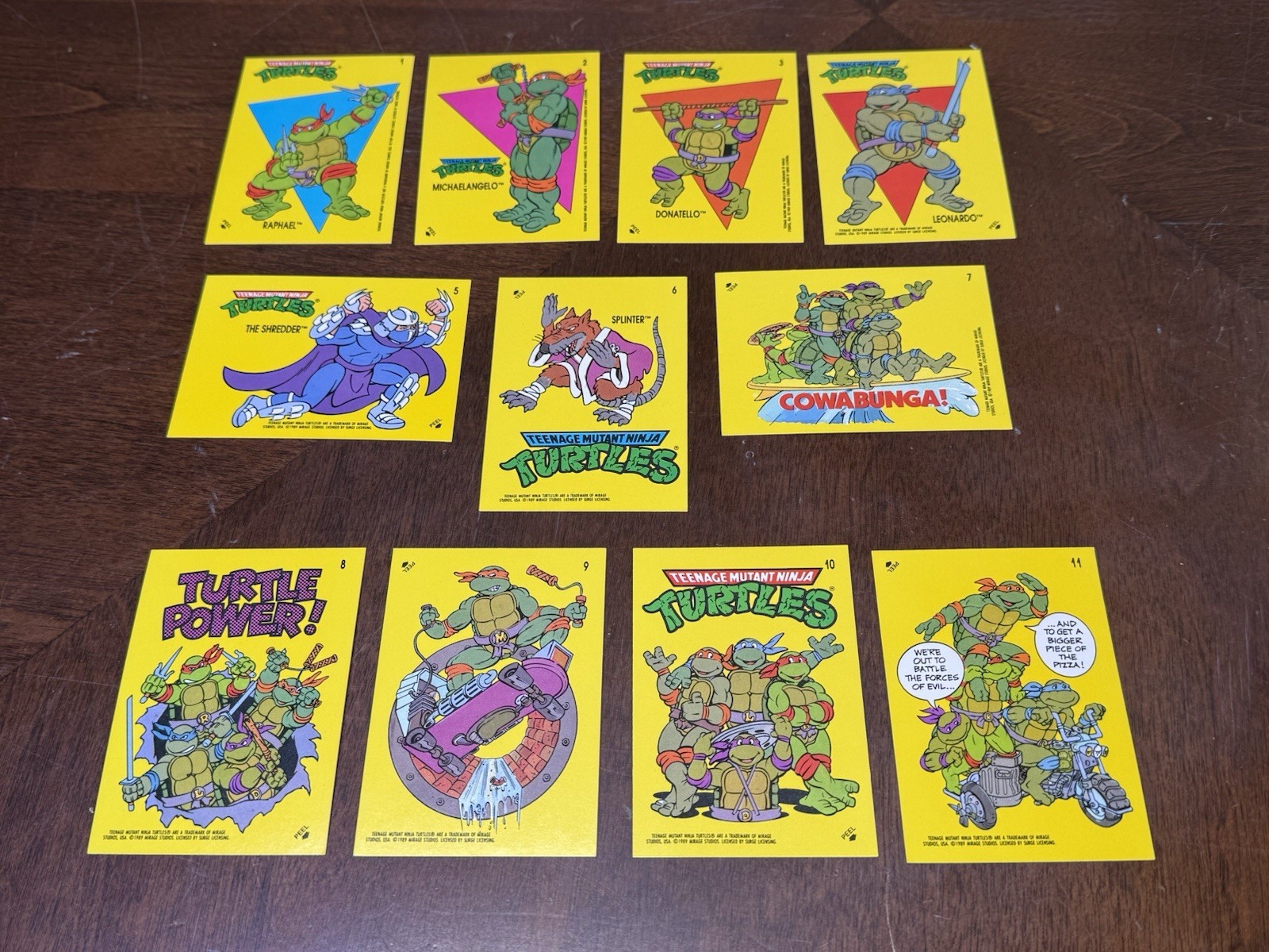 1989 Topps Teenage Mutant Ninja Turtles Stickers #1-11 Set