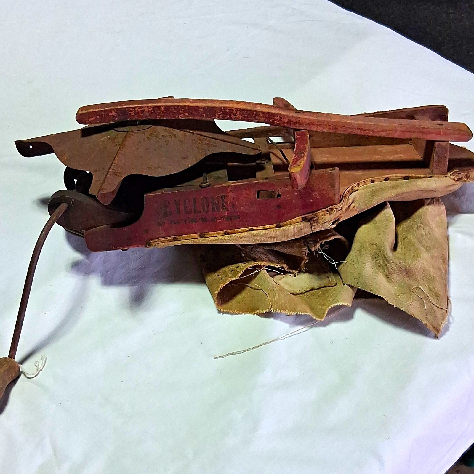 Antique Cyclone Seed Spreader, Brown/Beige with Cloth Pouch 