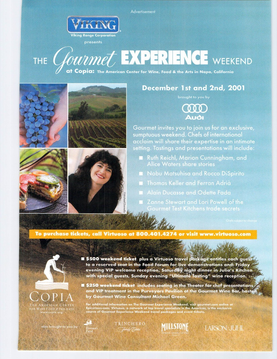 Vtg Print Ad Gourmet Experience Weekend Copia Napa California 2001 Art Audi Vtg Print Ad Gourmet Experience Weekend Copia Napa California 2001 Art Audi