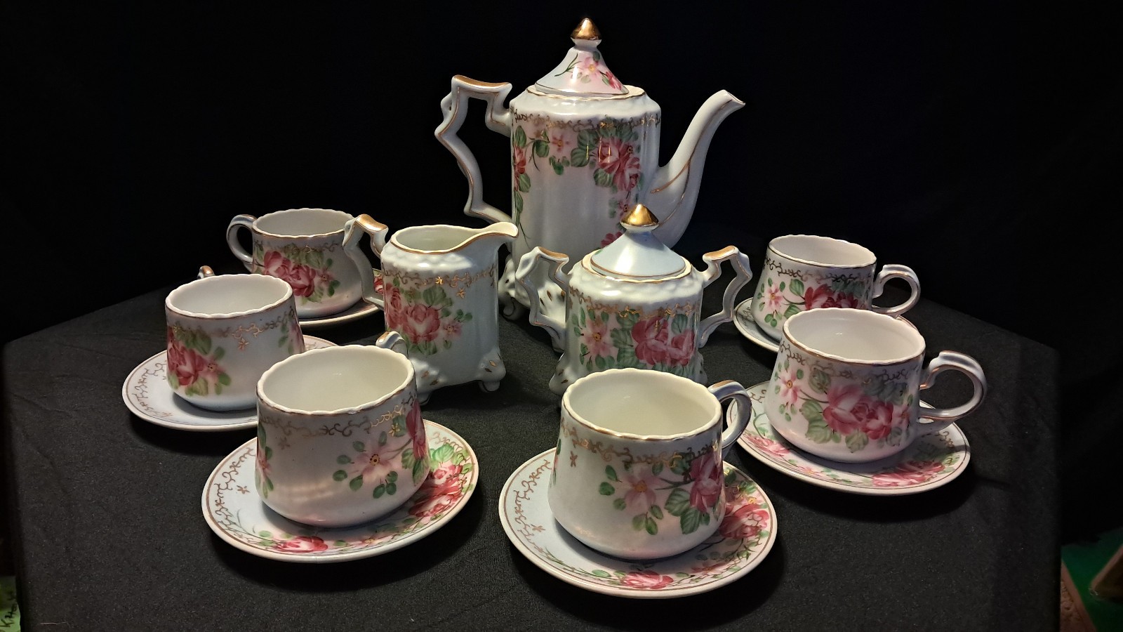 Vintage French LIMOGES 15-Piece Porcelain Chocolate & Demitasse Set - Wild Rose Vintage French LIMOGES 15-Piece Porcelain Chocolate & Demitasse Set - Wild Rose
