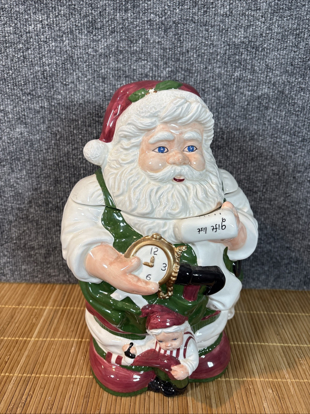 Vtg~JcPenney\'s~Ceramic Santa & Elf Checking Gift List Cookie Jar~12\