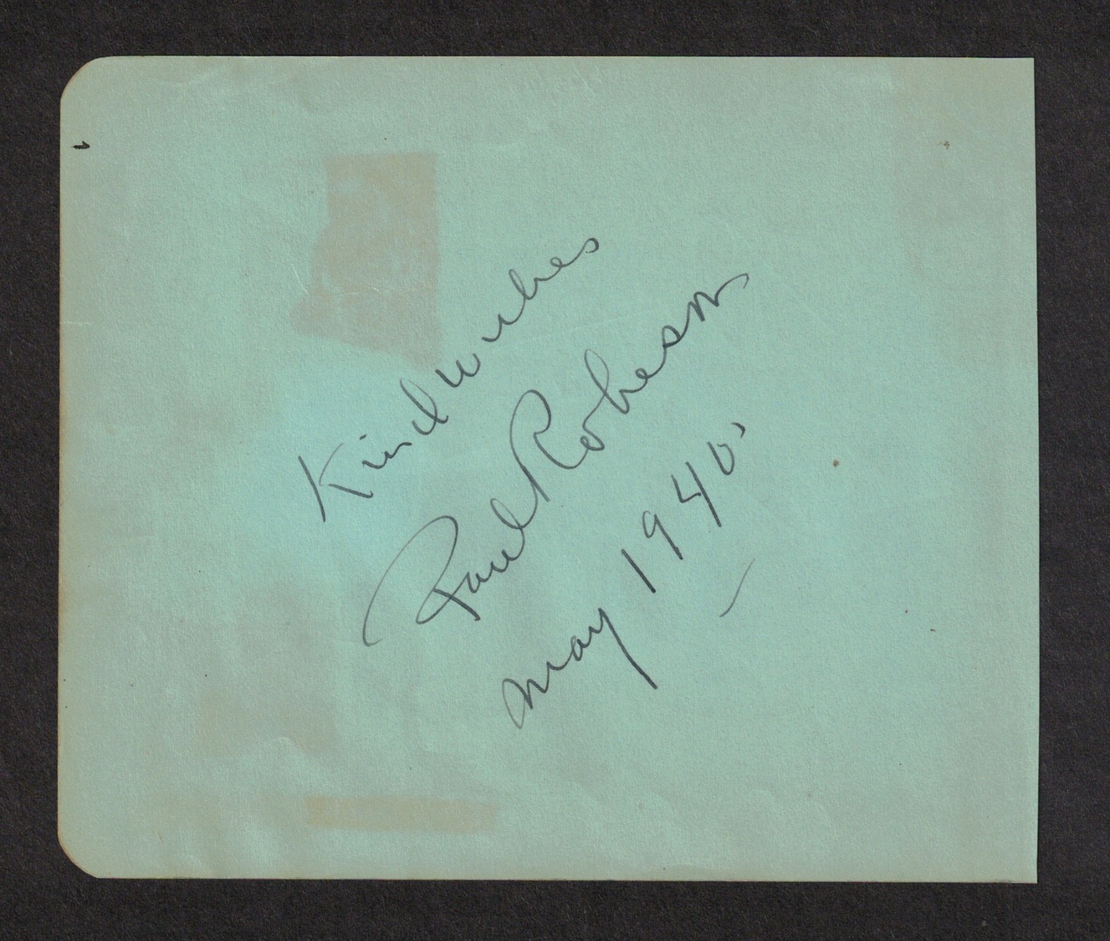 Paul Robeson American Actor Original Signed Autograph Album Page Dated 1940