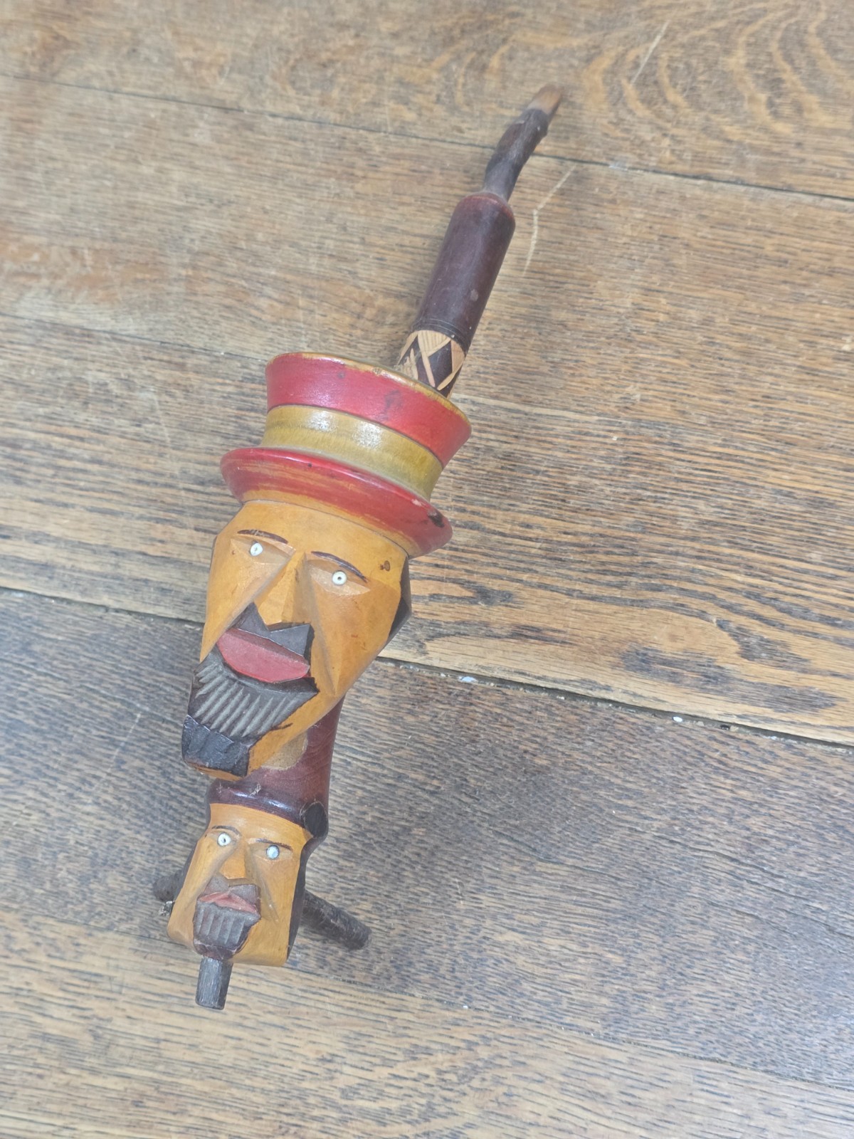 ✨ Vintage Antique TWO HEAD Smoking Pipe Faces Folk Art