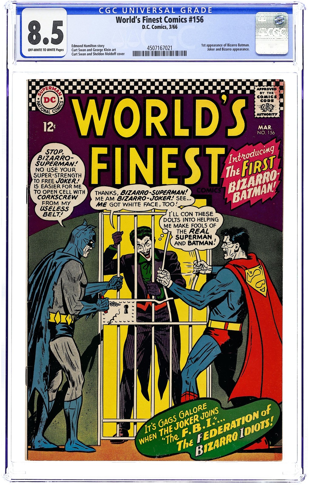 World\'s Finest Comics #156 CGC 8.5 1966 4507167021 1st app. Bizarro Batman